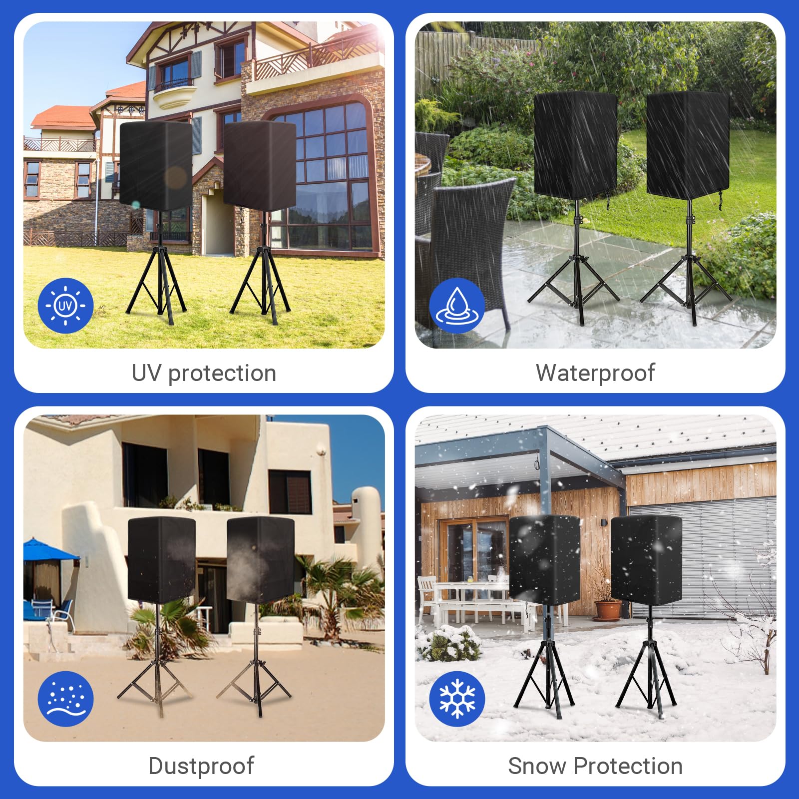 Yexcend 2PCS Speaker Cover for 15 Inch PA/DJ Powered Speaker Mounted on Stand, Outdoor Speaker Covers UV Protection Water Resistant Dustproof 800D Oxford Cloth(Black)
