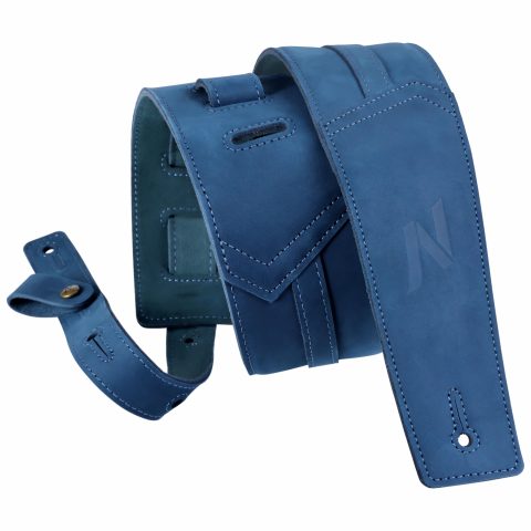 Nefelibata 3″ Guitar Strap, Full Grain Leather, with Foam Padding and Cable Storage Loop, for Bass, Electric and Acoustic Guitars（Vintage Blue）