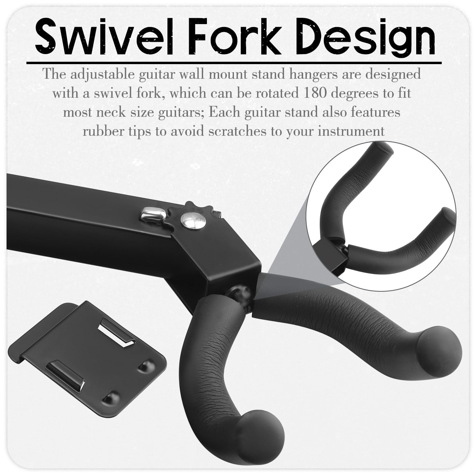 Therwen 6 Pcs Guitar Hanger Wall Mount Guitar Hangers Hooks Holders with Slat Adapter 180° Adjustable Black Hook Stand Wall Mount for Acoustic Electric Bass