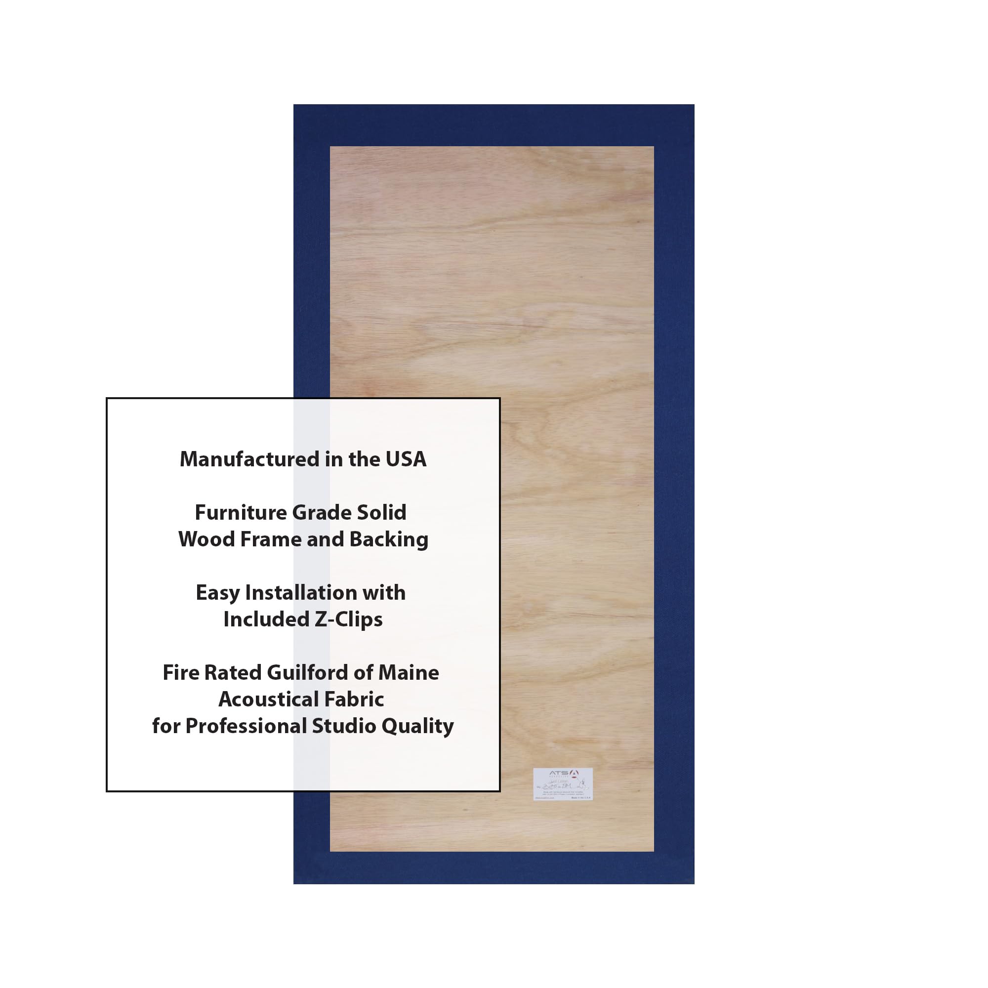 ATS Acoustics Sound Absorbing Acoustic Panel with Sona Fabric, NRC 1.0, Fire Rated, 24″ x 48″ x 2″ (Deep Ocean)