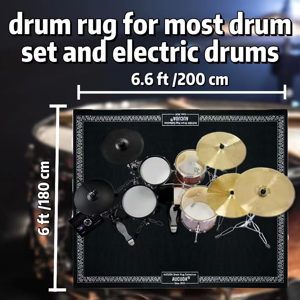Aucuda Drum Mat, 6×6.6 ft Soundproof Drum Rug with Non-Slip Grip Bottom, Great Gift for Drummers