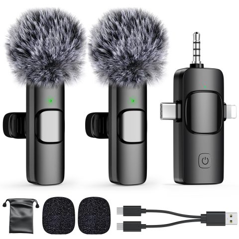 PoP voice 3 in 1 Professional Wireless Lavalier Microphone for iPhone, Android, Camera,Mini Microphone, Lapel Mic with Noise Reduction, Crystal Clear Sound for Recording, YouTube, Podcast, Vlogging