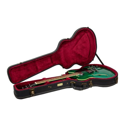Crossrock 335 Style 6 Strings Semi-Hollow Electric Guitar Case -Vintage Hardware, Sponge Lining, Metal Feet, Storage Space-Black (CRW520SABK)
