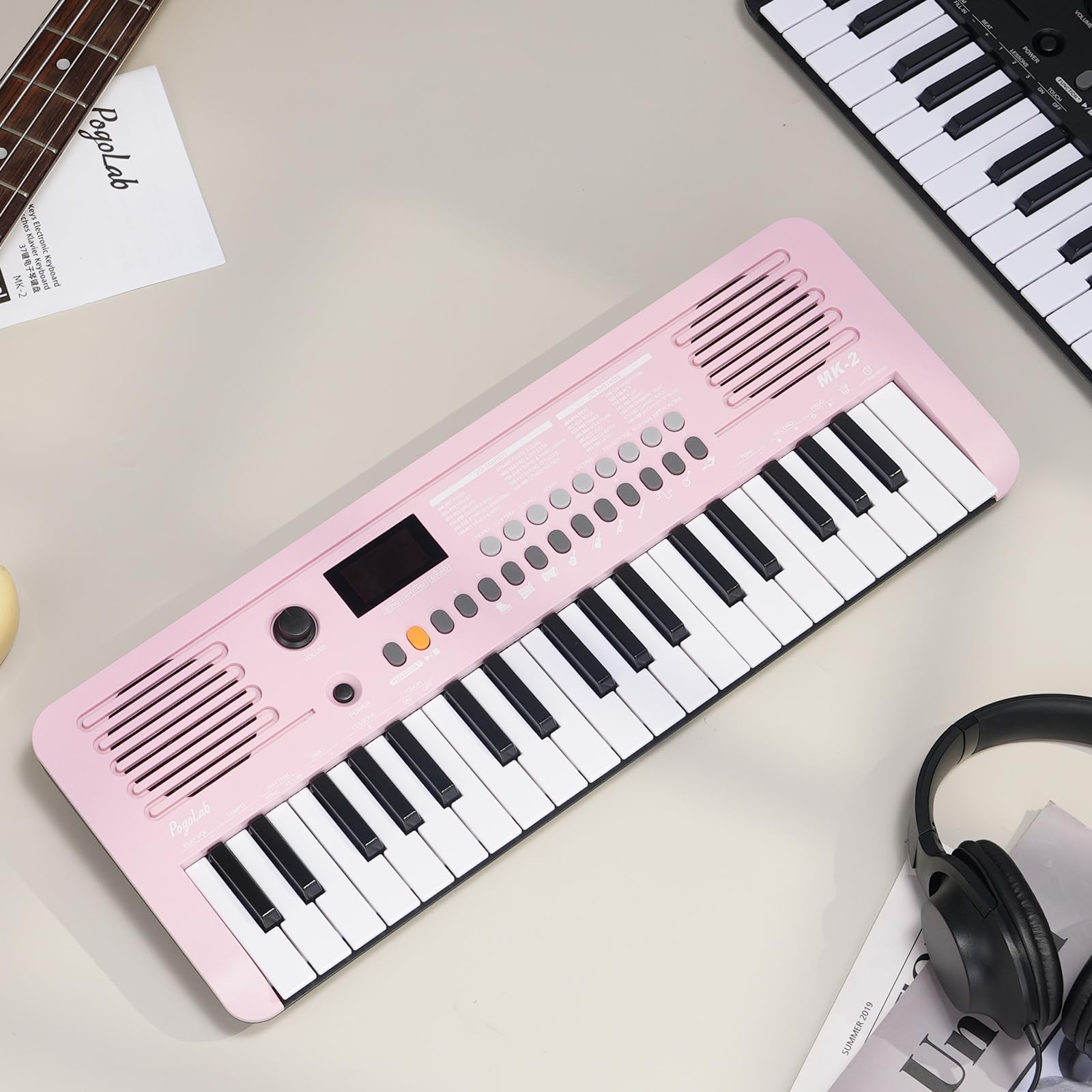 POGOLAB MK-2 37 Keys Kids Keyboard Piano, Portable Small Keyboard with 40 Songs, 200 Sounds, with MIDI Function, LED Display & Dual Speakers, Compact Mini Music Piano for Kids/Beginners (Pink)