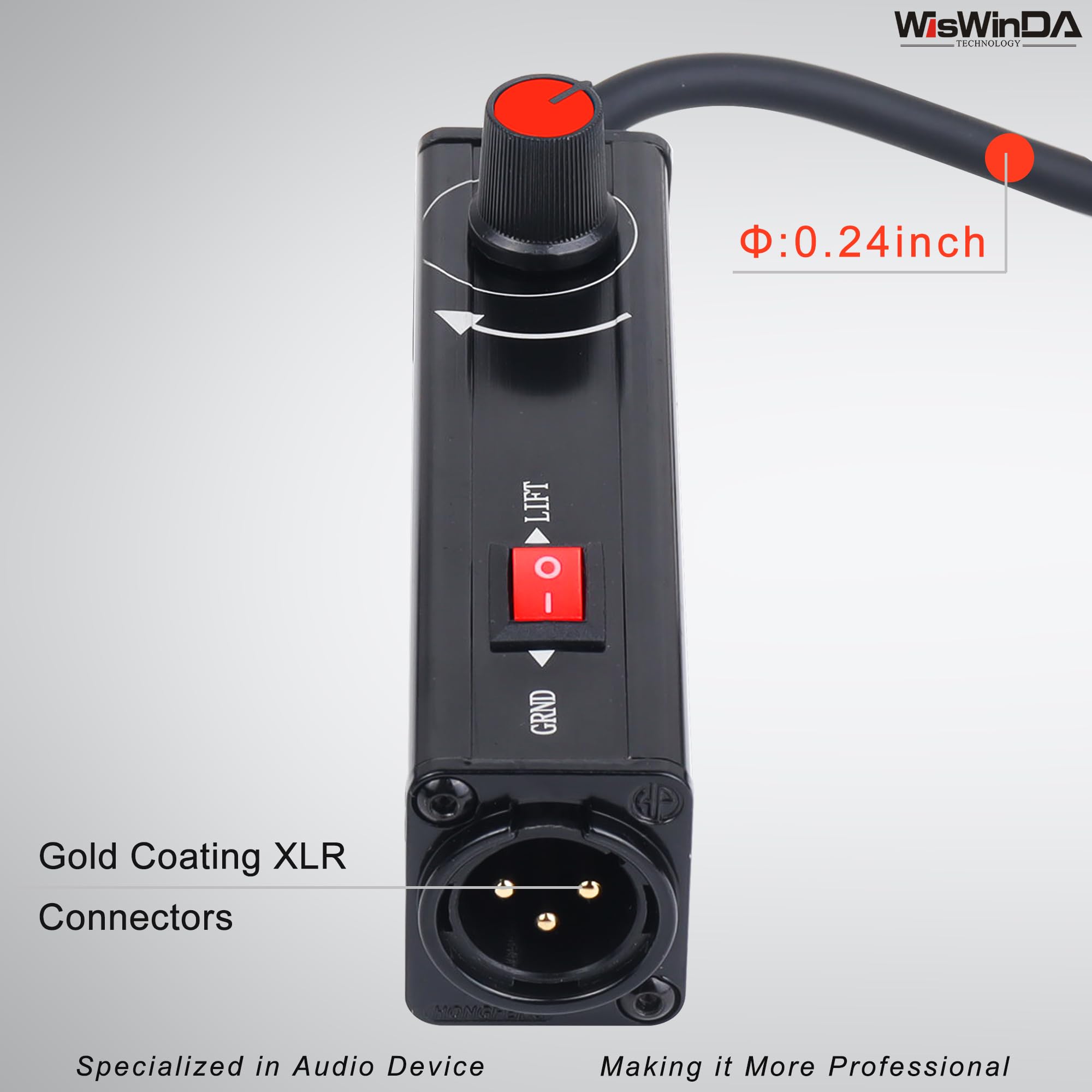 WisWinDa Pro101A AUX to XLR Isolation Box with Volume Controller and Ground Lift Switch Build-in Cord Length 3.3ft with Detachable 3.5mm Aux Gold Coating Plug (Pro 101A Aux-XLR)