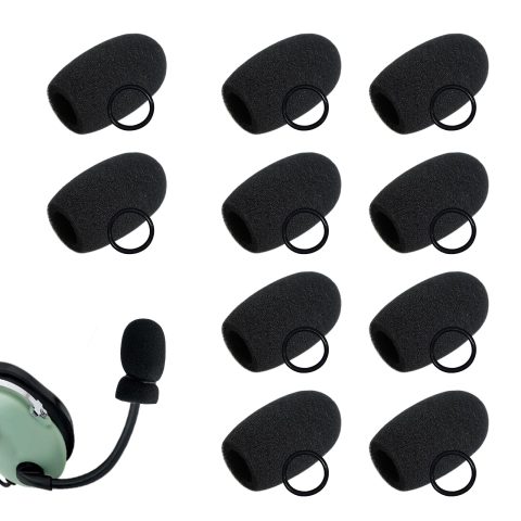 10Pack Aviation Muff Headphone Microphone Body Covers Wind Shields Boom Mic Windscreen Large Black Windshield Noise Sound Reduction High Density Foam for Peltor David Clark Tactical Headset h10-13.4