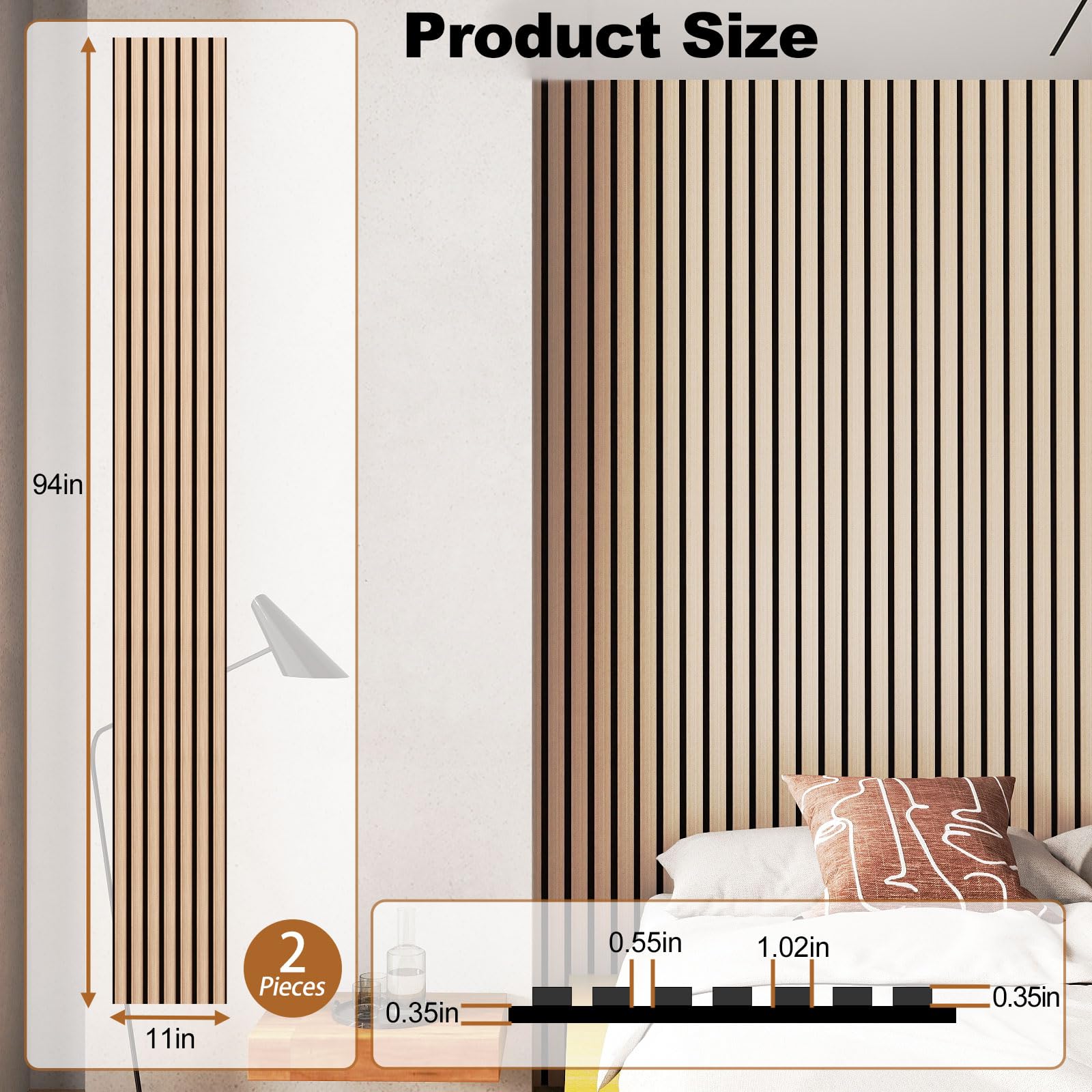 Fivaz 2 Pcs 94″ × 11″ Wood Panels for Wall, Soundproof Wood Slat Wall Paneling, Stylish Decor Acoustic Wall Panels for Wall and Ceiling, Odor-Free & Easy to Install, Natural Walnut