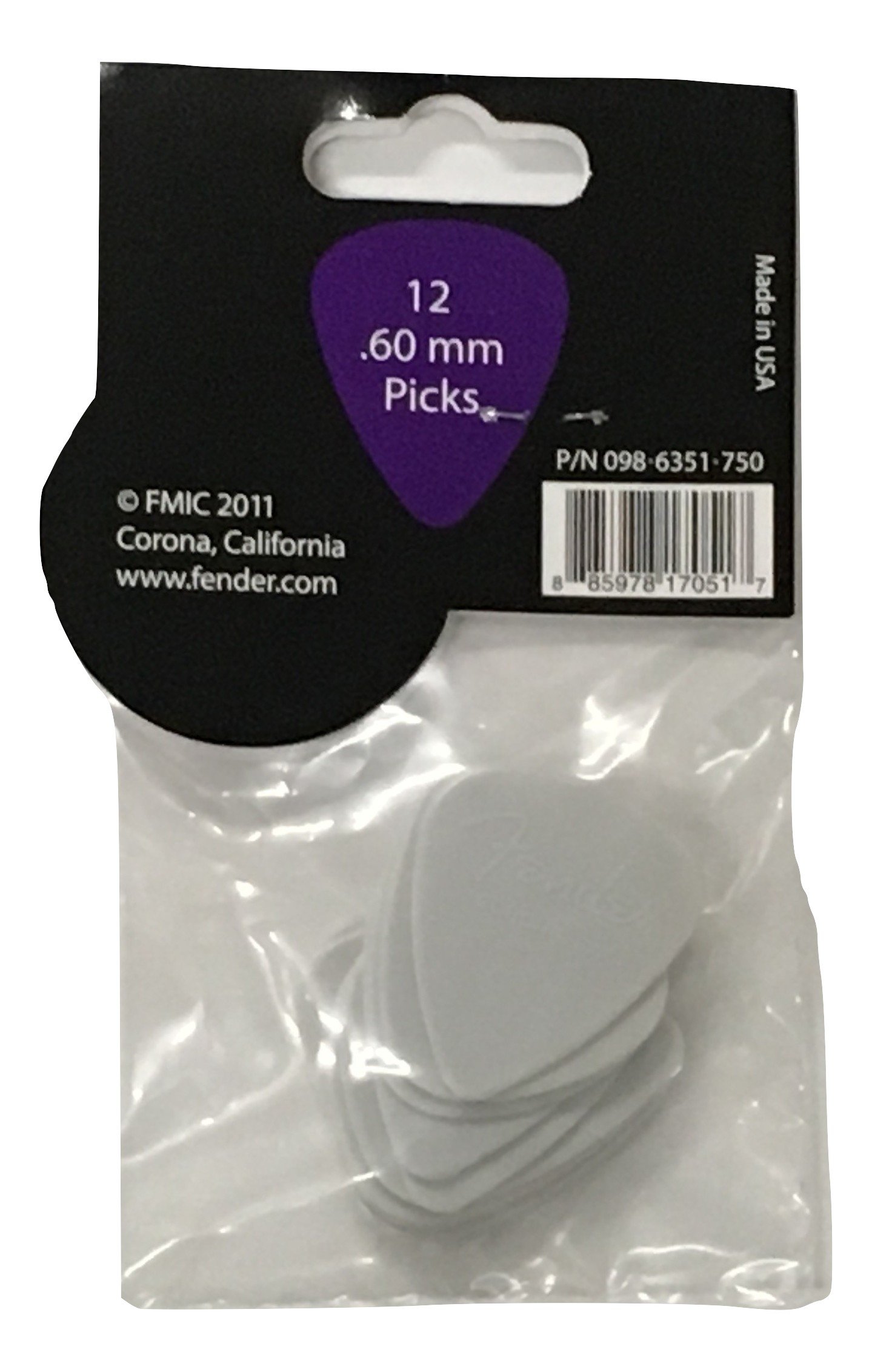 Fender 0986351750 Nylon Guitar Picks 351 Shape, Guitar Accessories, White, 0.60mm, 12-Pack