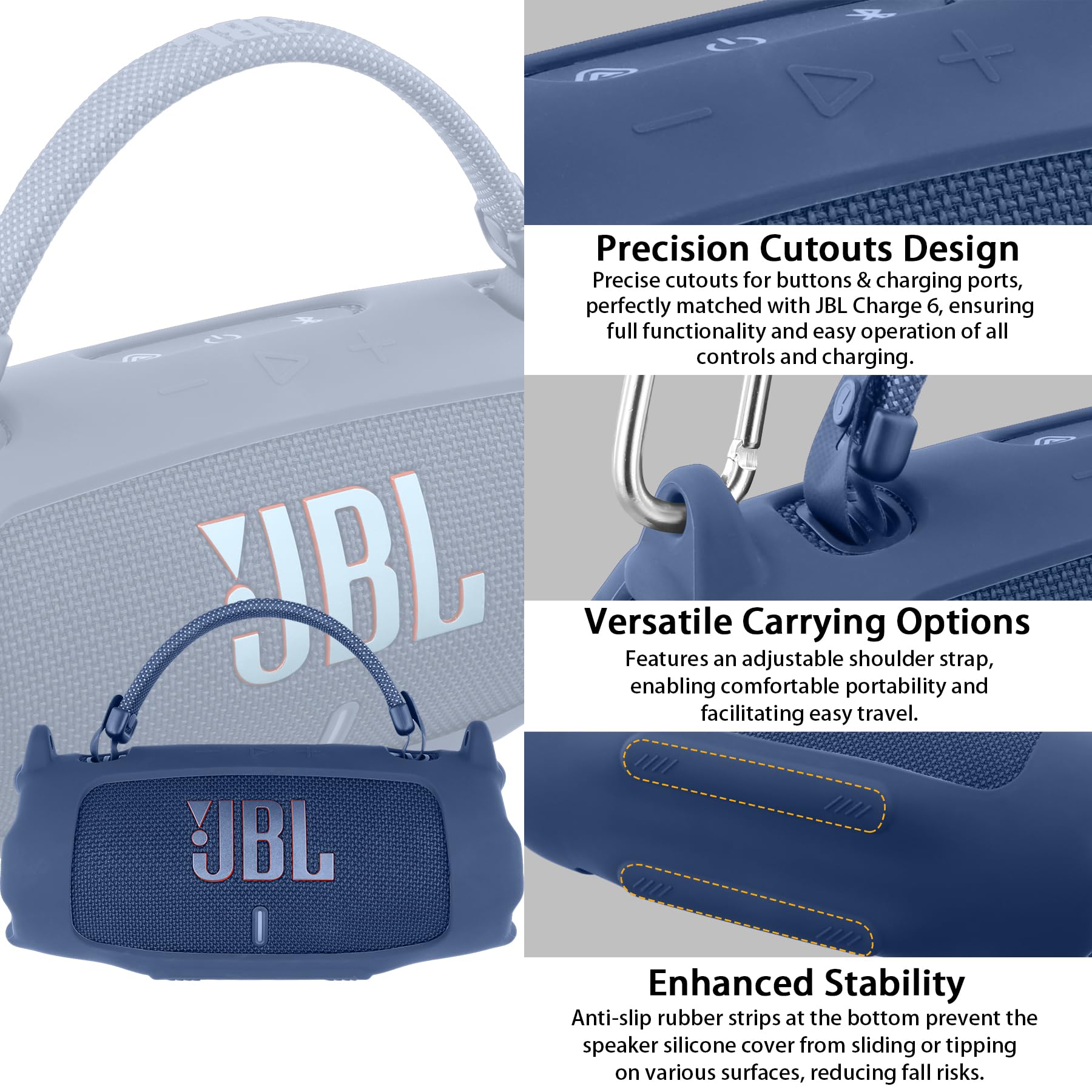 khanka Silicone Case for JBL Charge 6 Waterproof Speaker+Shoulder,Blue