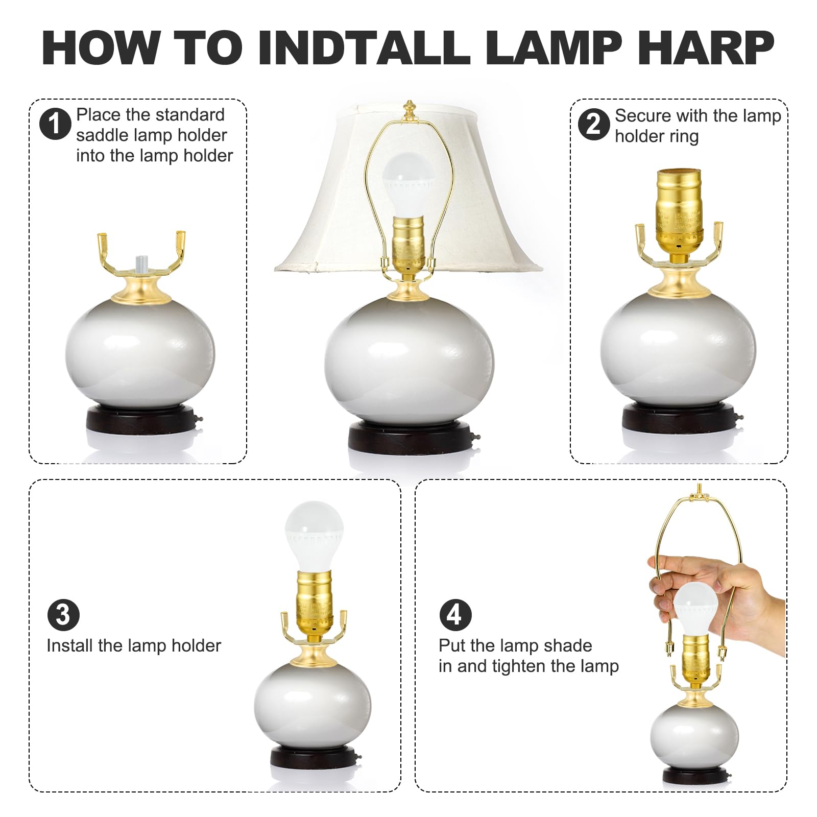 PATIKIL 6 Inch Lamp Harp Kit with 1 Inch Height Solid Brass Finial, 1Set