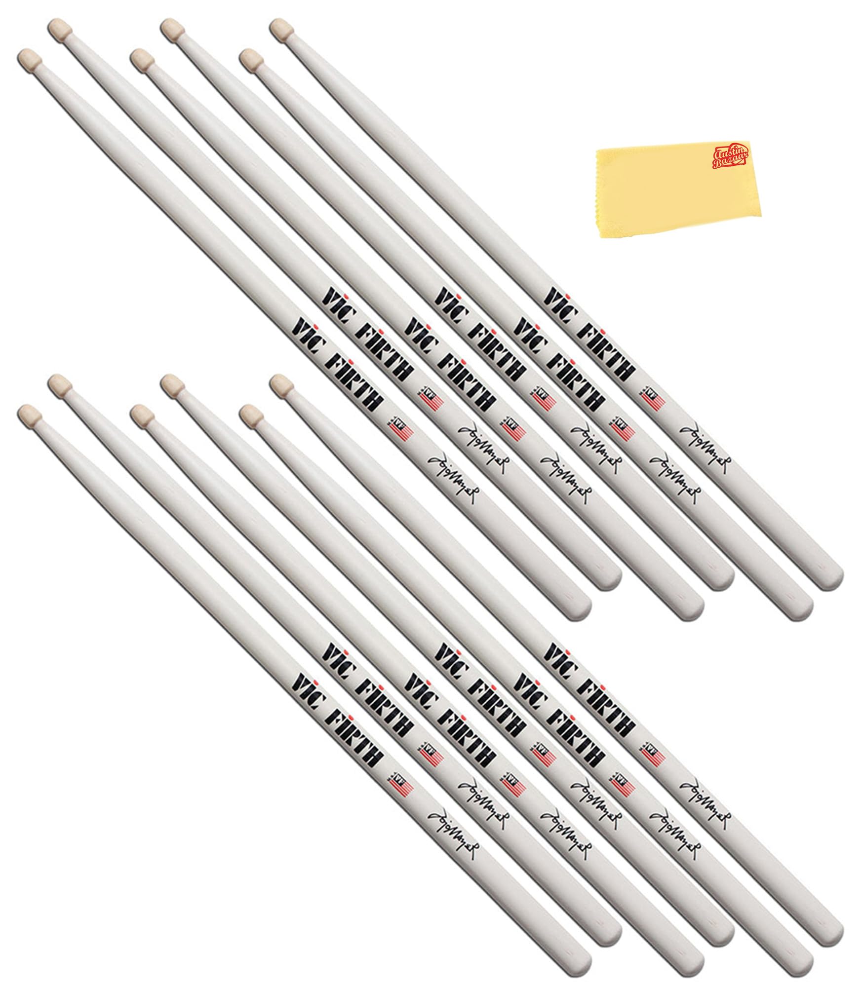 Vic Firth Signature Series Jojo Mayer Drumsticks – 6‑Pack Bundle with Austin Bazaar Polishing Cloth