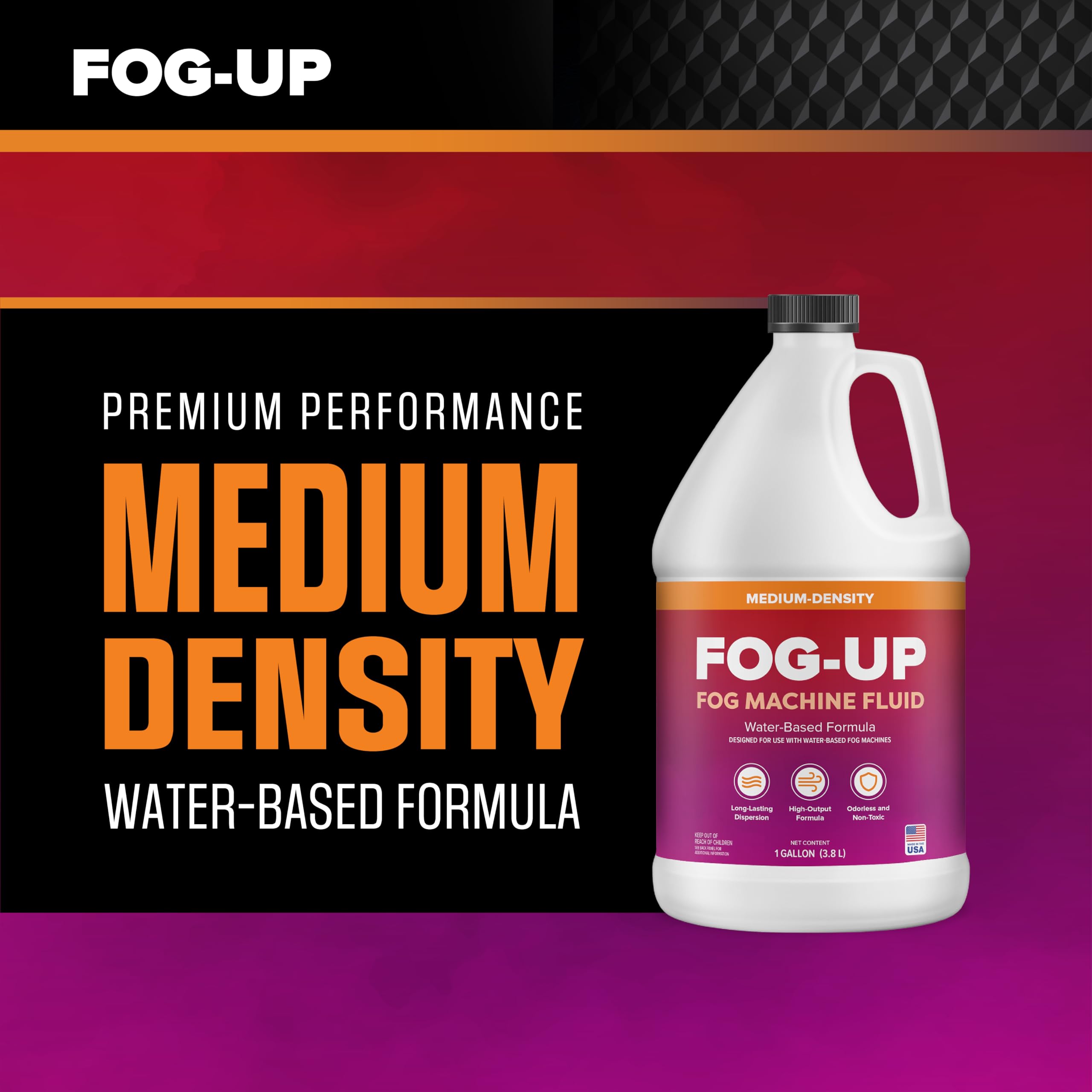 FogUp Medium Density Fog Juice – Extremely Long Lasting, High Output Non-Irritating Indoor/Outdoor Odorless Water-Based Fog Machine Fluid – (2 Pack) 1 Gallon, 128 fl oz for All Standard Fog Machines