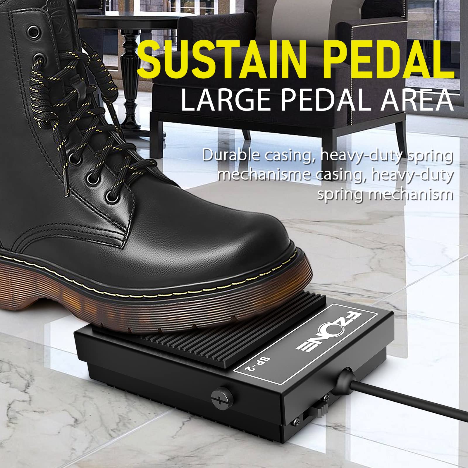 FZONE Sustain Pedal for MIDI Keyboards Digital Pianos Foot Pedal 6.6FT Extension Cable, Polarity Switch