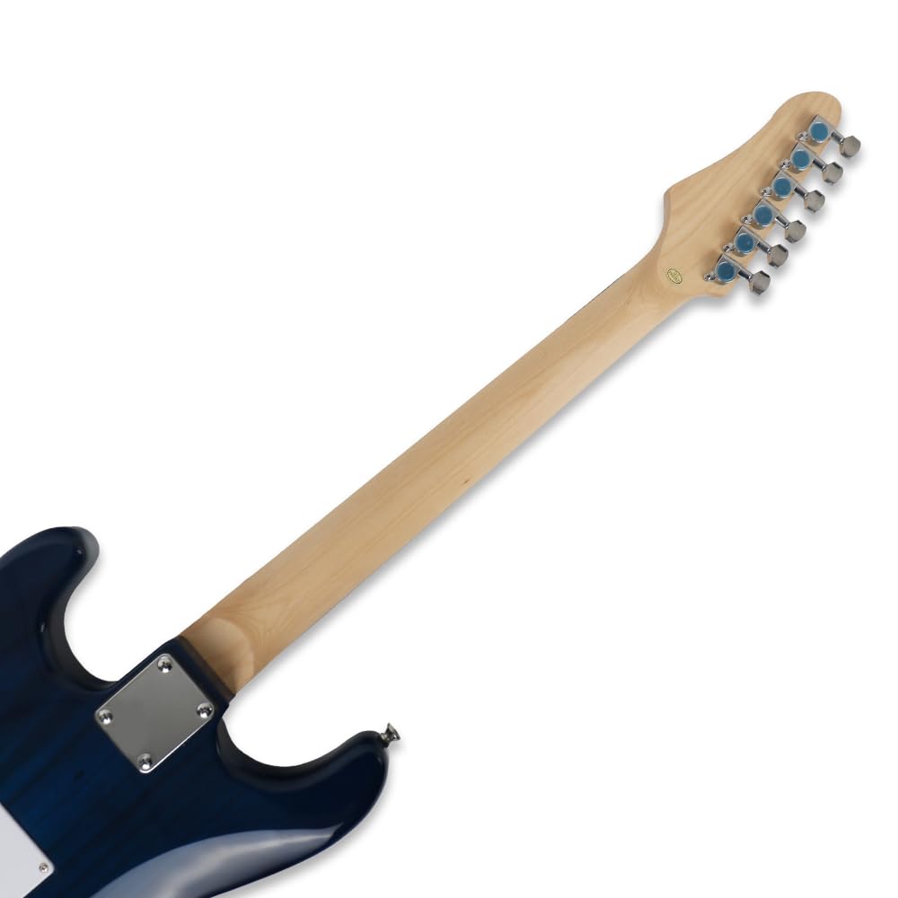 Trans Blue Electric Guitar With 20W Amplifier Set SSS Pickup Single Tremolo Solid Wood Build Starter Practice Bundle Kit(ST, Trans Blue)