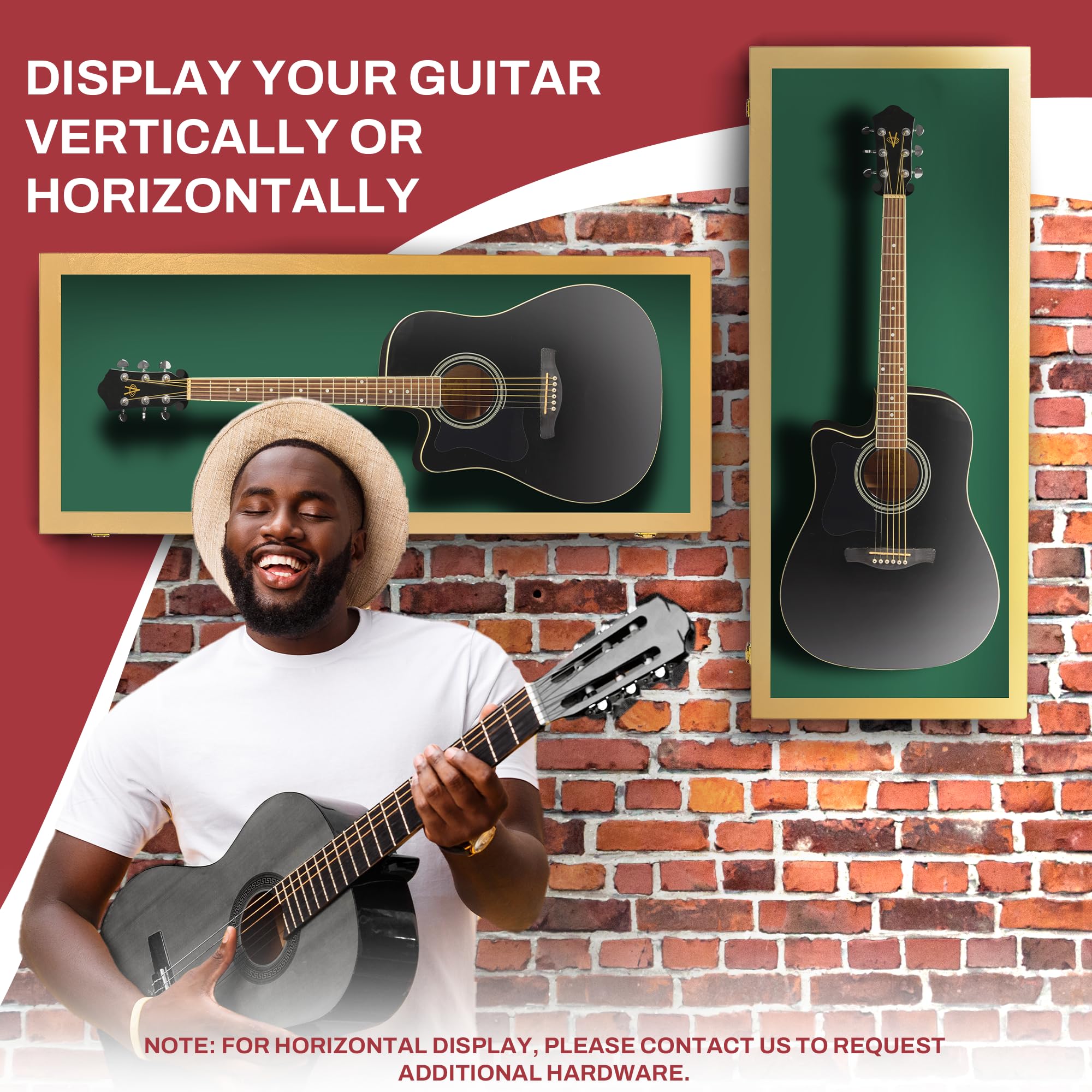 PENNZONI Acoustic Guitar Display Case – Acrylic Acoustic Guitar Case – Guitar Display Case Wall Mount Made from Hardwood Frame & Clear Acrylic – Golden Oak w/Felt Green
