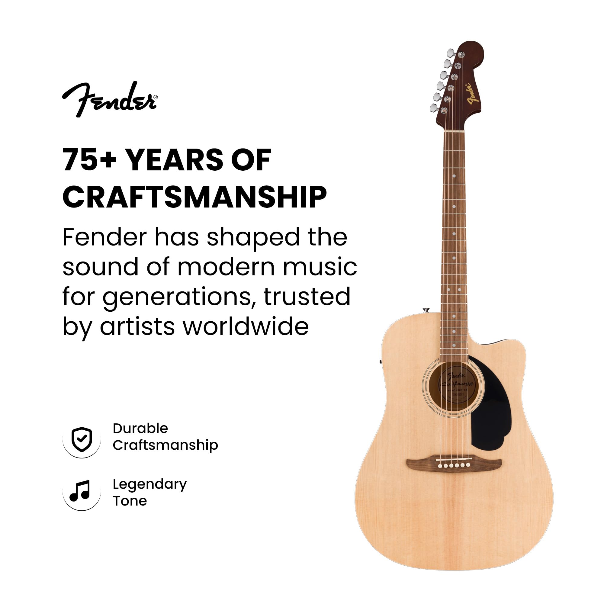 Fender Redondo CE Acoustic-Electric Guitar – Natural Bundle with Hard Case, Strap, Strings, Picks, and Austin Bazaar Instructional Video