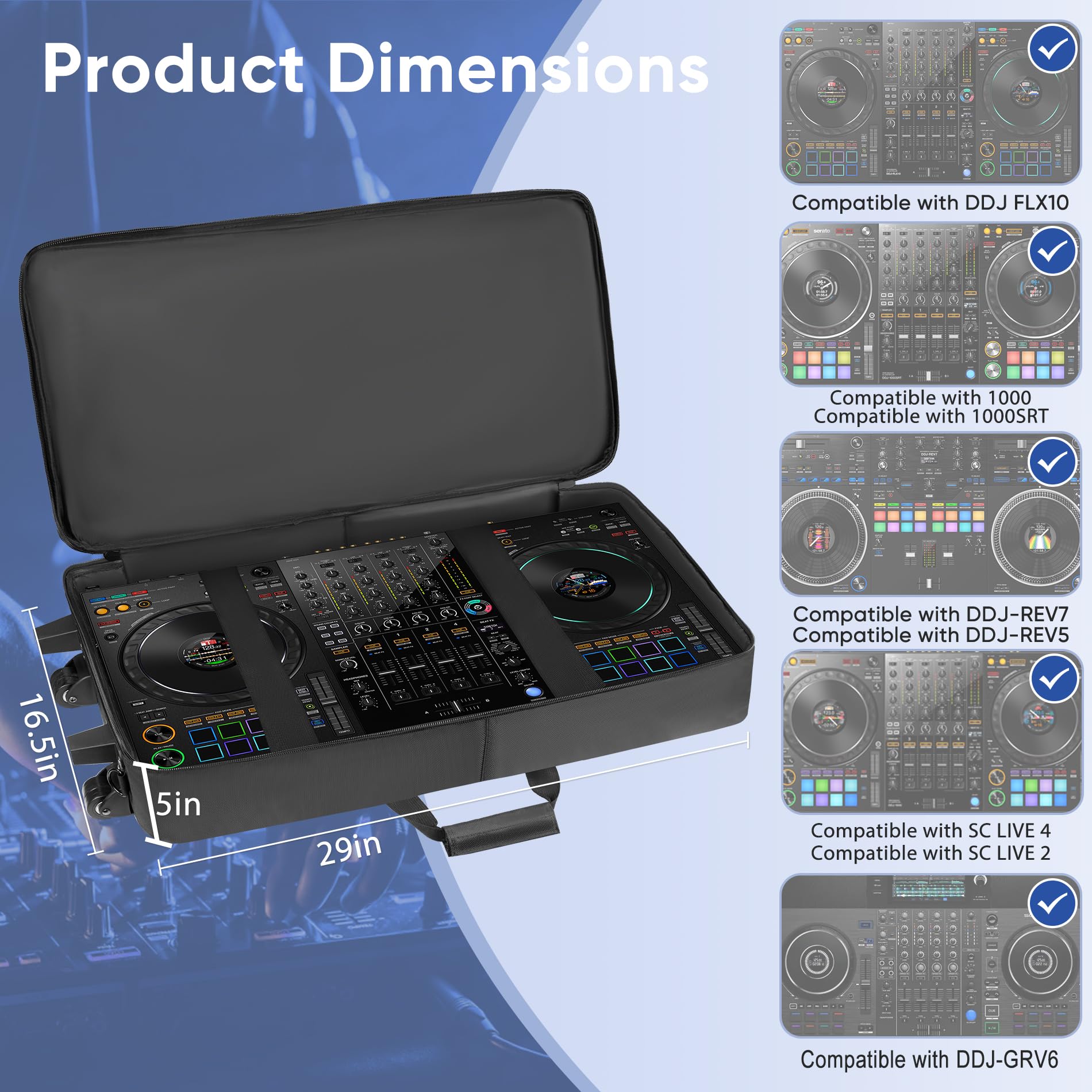 DJ Controller Case with Wheels for DDJ-FLX10/GRV6/1000/REV7/REV5/SC LIVE 4