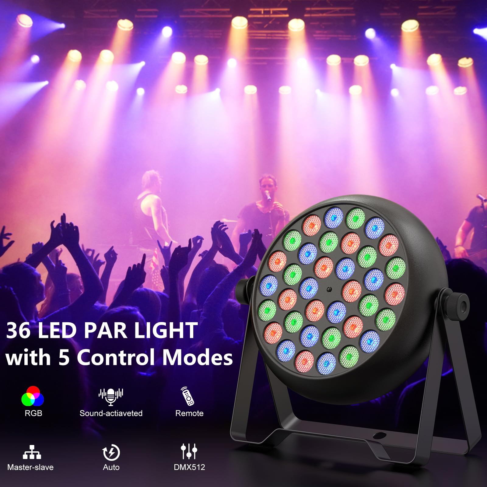 DazzlingStage 36W LED Stage Lights, 9 * 4W RGBW 4 in 1 Par Light, 5/8 CH Corded Stage Lighting, Uplights with DMX512, LED Par Lights for Wedding, Birthday, Party, 4 Pack