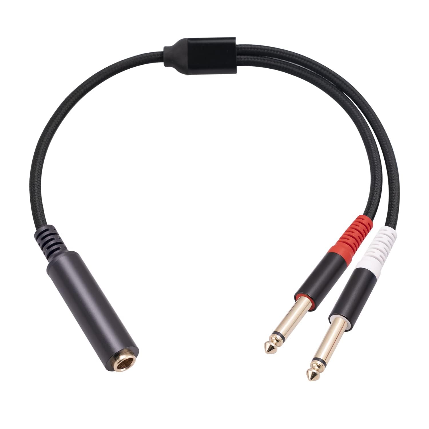 Menewstart 2 Pack 1/4 TRS Breakout Cable 1 FT, Splitter Y Adapter, 6.35mm TRS Female to Dual 6.35mm TS Mono Male Jack Cable for Guitar or Mixer with Jack Output