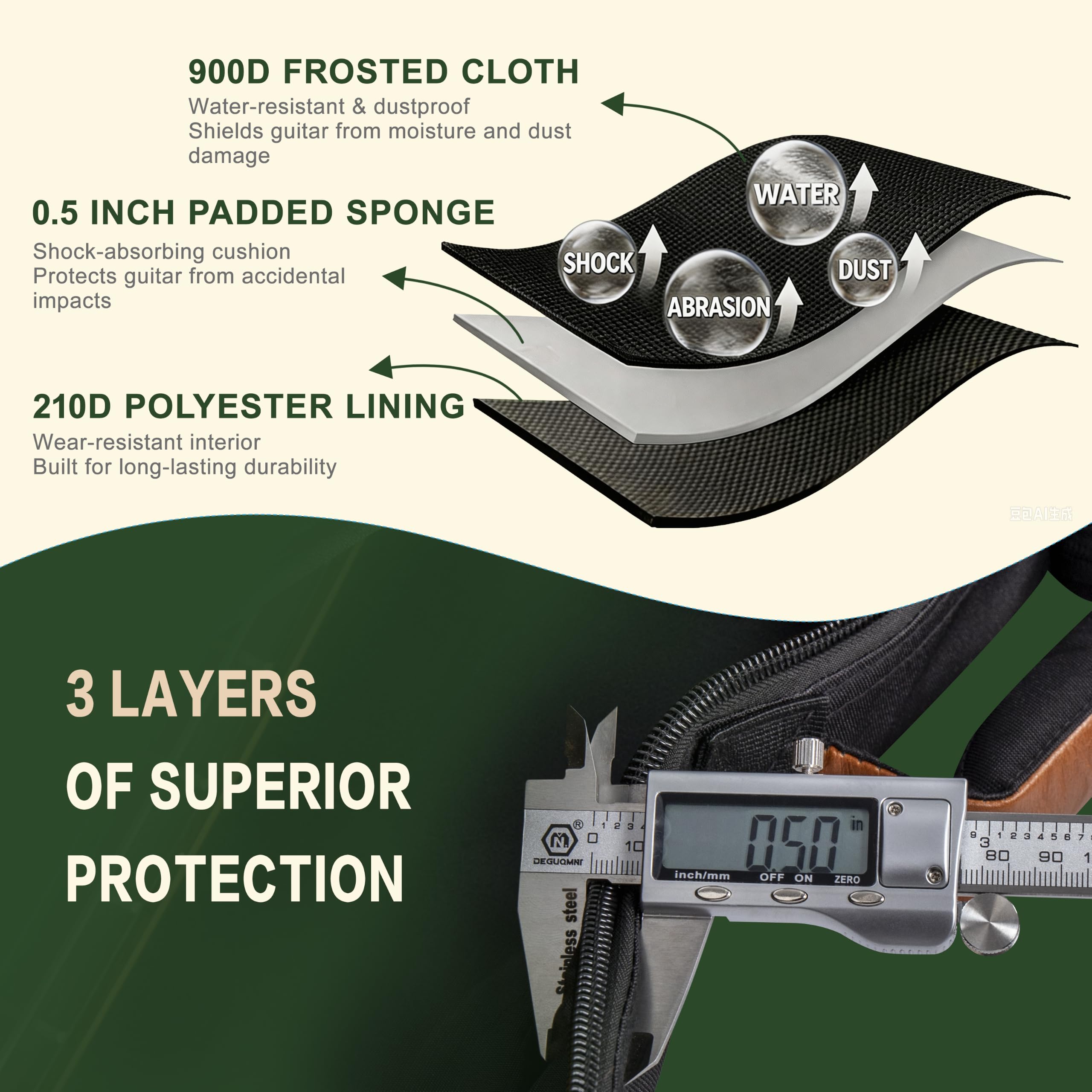 PPOPPO 39/40″ Electric Guitar Bag 900D Heavy Duty Waterproof 0.5″ Padding