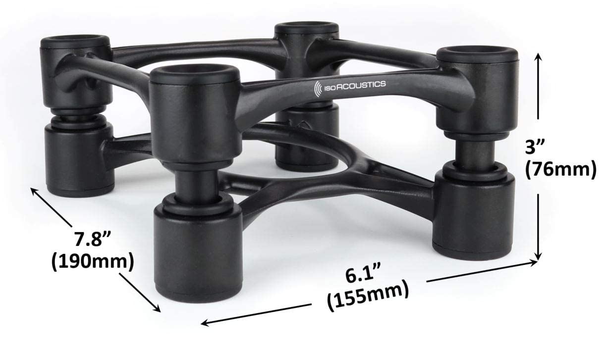 IsoAcoustics Aperta Series Isolation Speaker Stands with Tilt Adjustment: Aperta (6.1″ x 7.5″) Black Pair