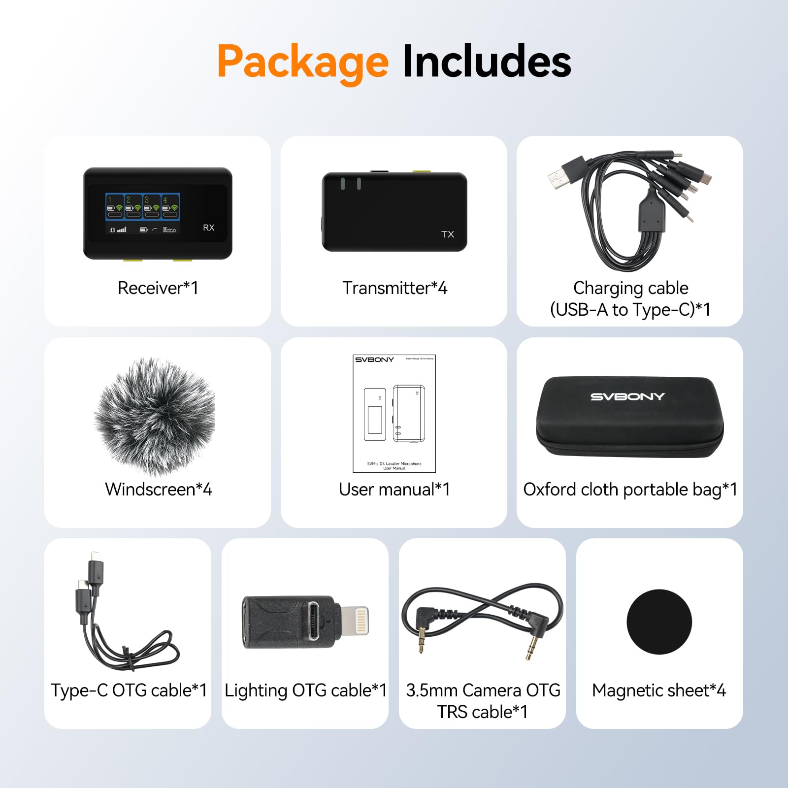 SVBONY D4 4-Person Wireless Lavalier Microphones Systems for Group Videos