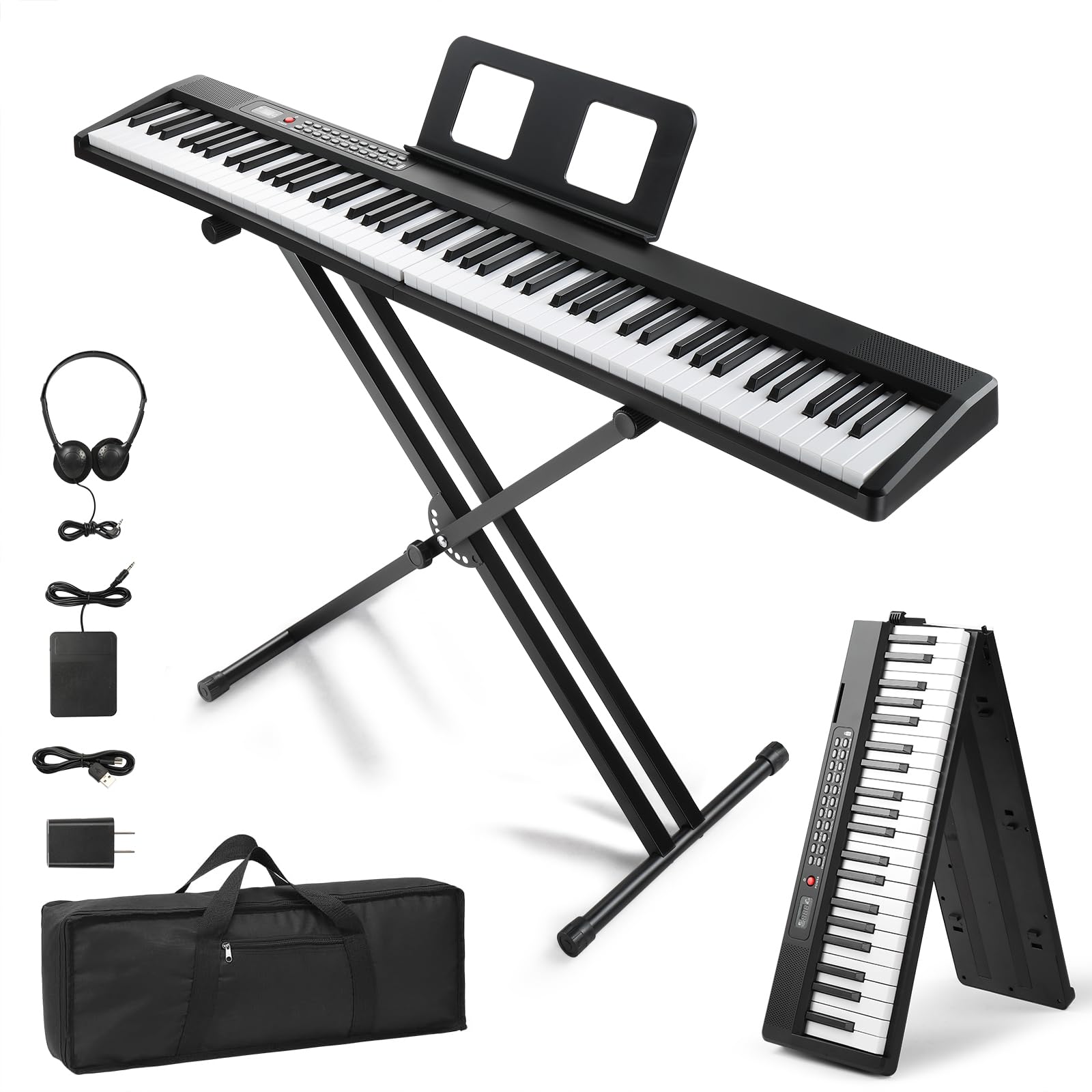 Ktaxon 88 Key Foldable Electronic Keyboard Piano, Electric Piano with Stand