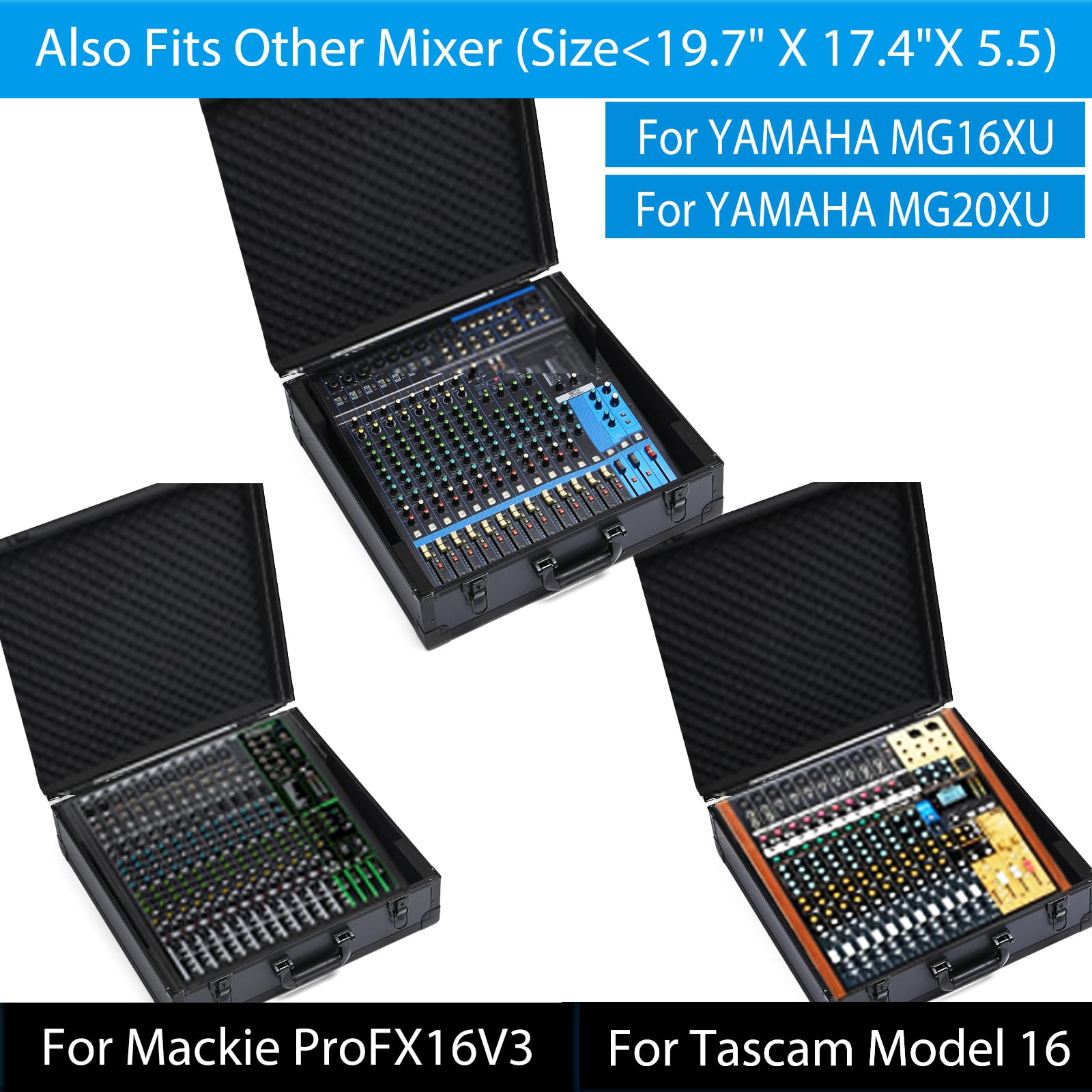 YDEPLVEO Mixer Case for Yamaha MG16XU/ MG20XU | Protective Hard Shell Carrying Storage Gig Bag Case for Mackie ProFX16V3 / Tascam Model 16 with EVA Foam | Fits Mixer Size up to 19.7’’ X 17.4″ X 5.2″