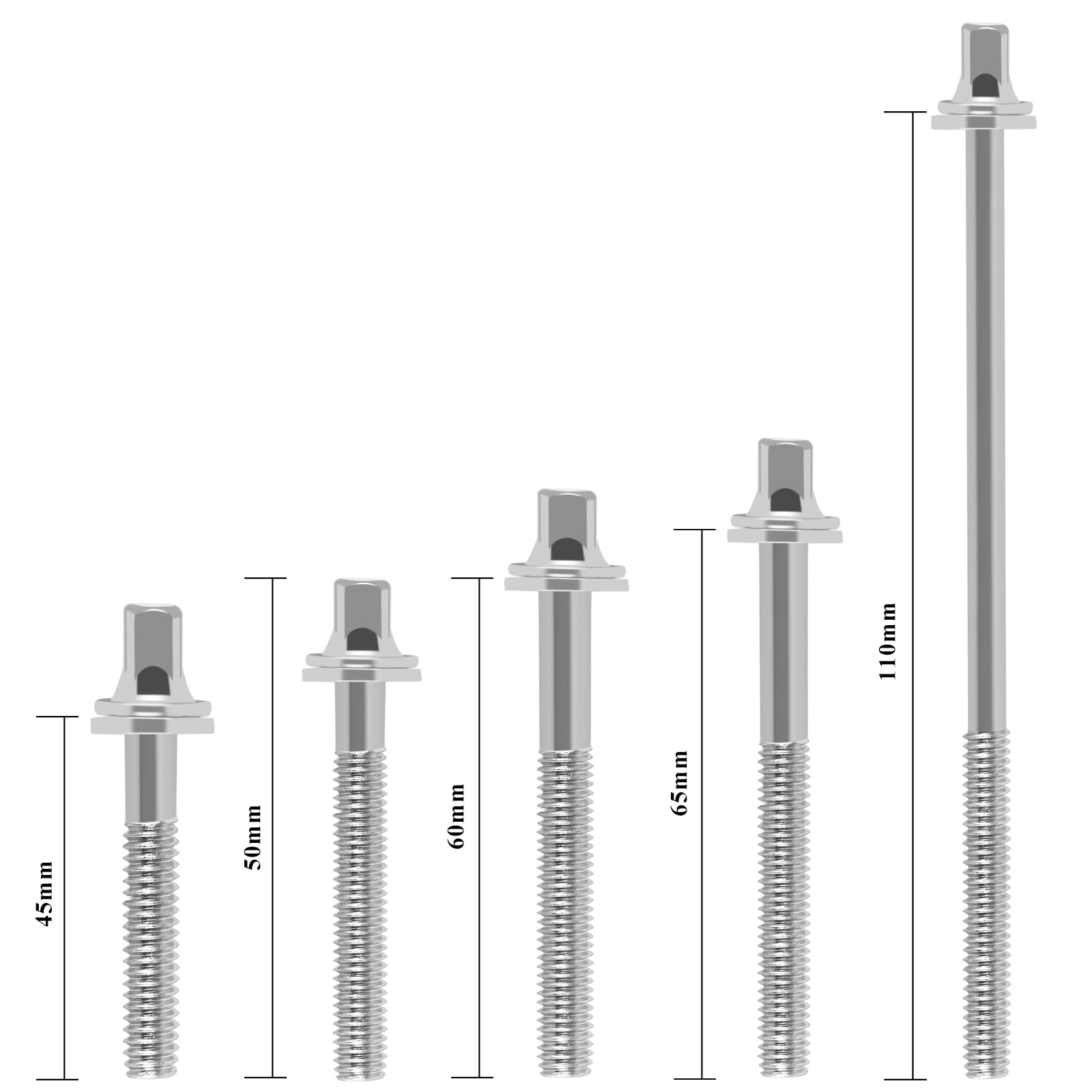 EASTROCK Drum Tension Rods Drum Screw 6 Pack M5X70 mm Percussion Replacement Accessory Drum Kit Screws (Silver)