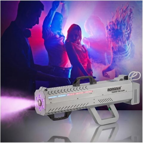 BORGOVA 1500W Handheld Fog Cannon 7-Color LED Timer Smoke Gun