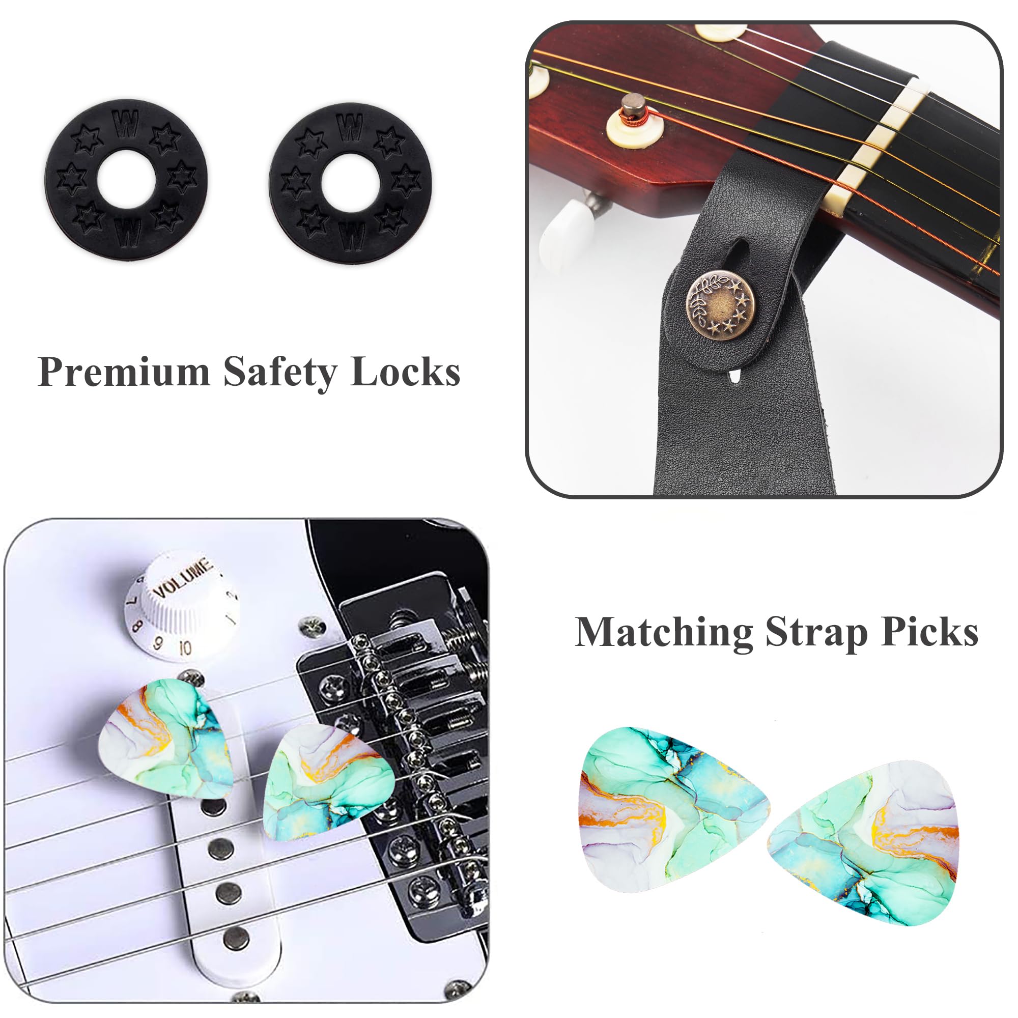 LIZIMANDU Adjustable Guitar Strap Includes 2 Strap Locks & 4 Matching Picks.Leather ends Guitar Shoulder Strap Suitable for,Gift for Guitarist(1-Splash Ink)