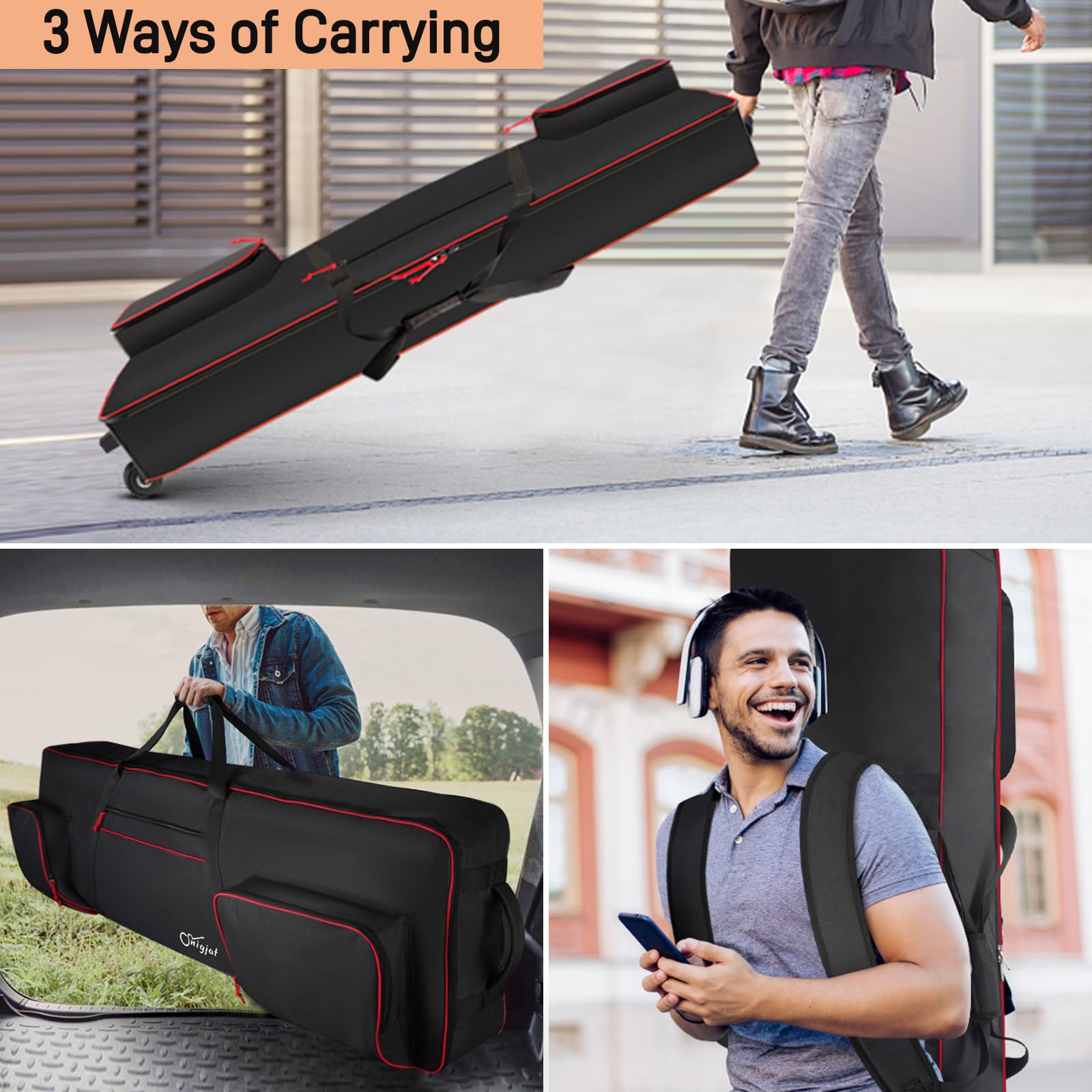 SNIGJAT 88 Key Keyboard Case with Wheels, Full Padded Piano Bag Soft
