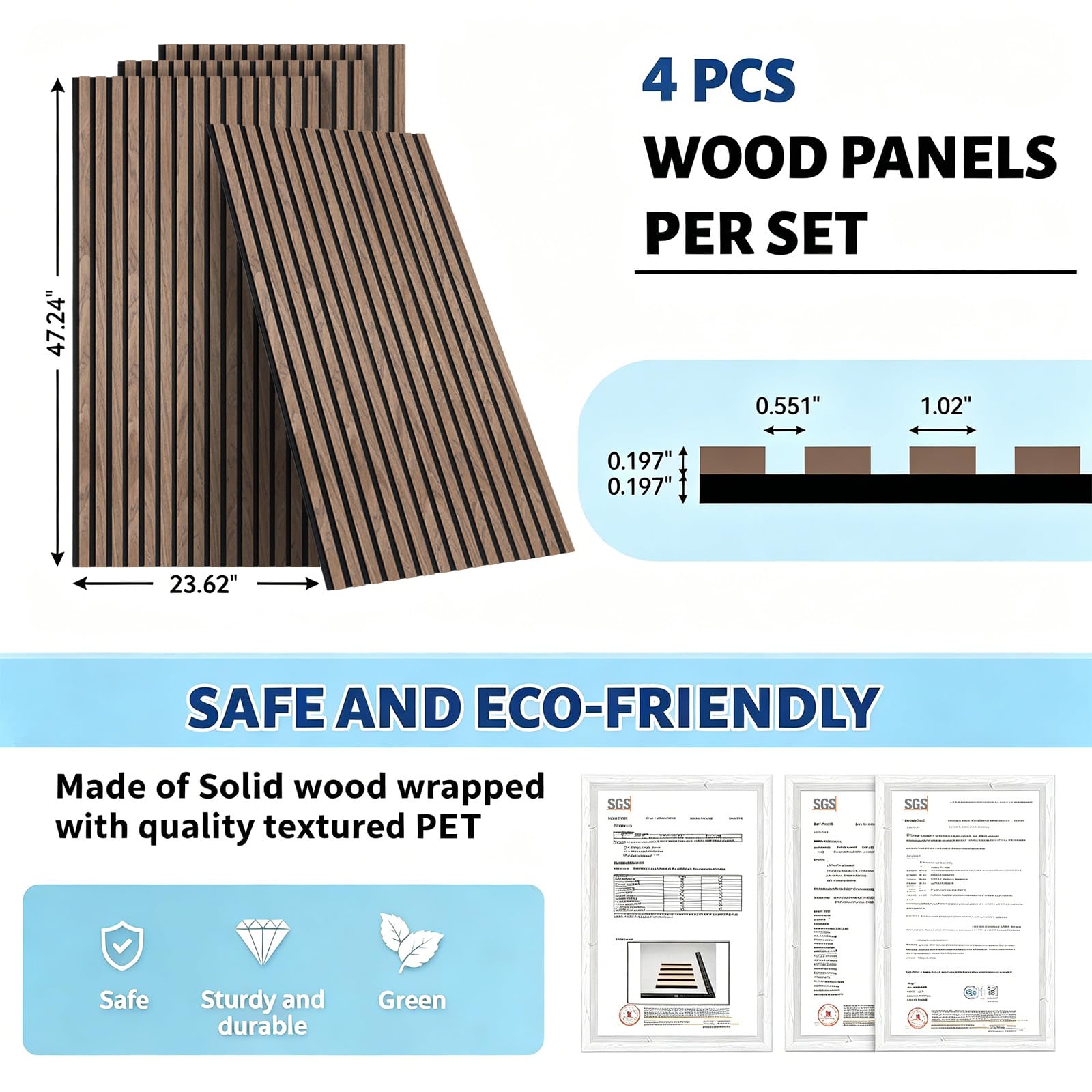 AKK-Star Wood Slat Acoustic Panels, 3D Textured Noise Reduction Wall Panels – Self-Adhesive Soundproof for Living Room, Studio, Office, 4# Walnut(4 Packs, 47.2″x23.6″, 31 Sq. Ft.)