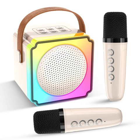 Mini Karaoke Machine for Kids and Adults,Portable Bluetooth Karaoke Machine with 2 Wireless Microphones, Kids Karaoke Machine for Home Party,Birthday Gifts for Girls Boys（Beige）