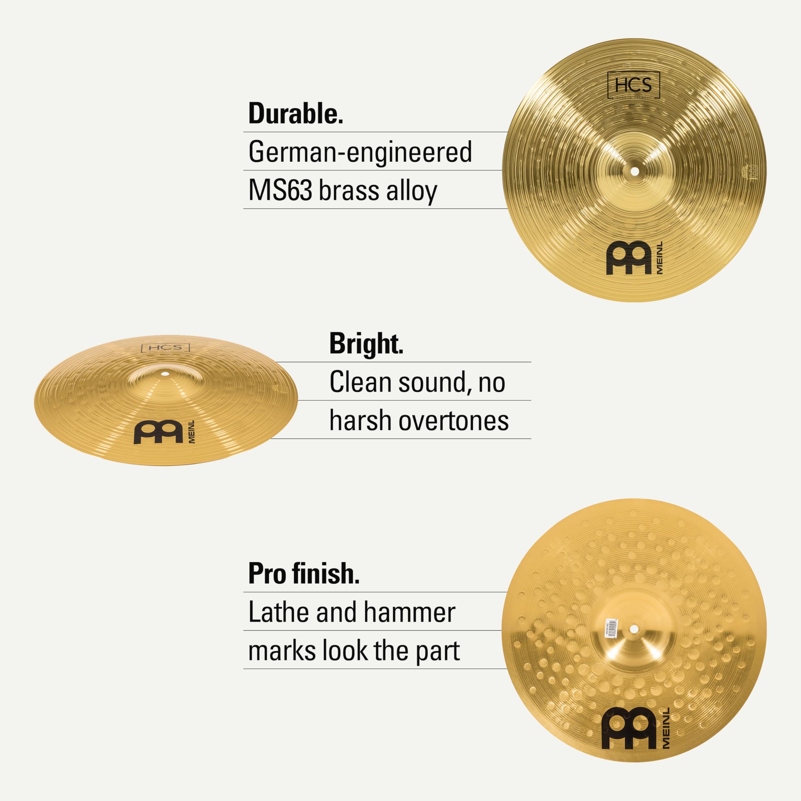 Meinl 16” Crash Cymbal – HCS Traditional Finish Brass for Drum Set, Made In Germany, 2-YEAR WARRANTY (HCS16C)