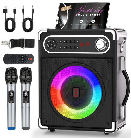 Portable Karaoke Machine Set with 2 Wireless Microphones for Adults & Kids