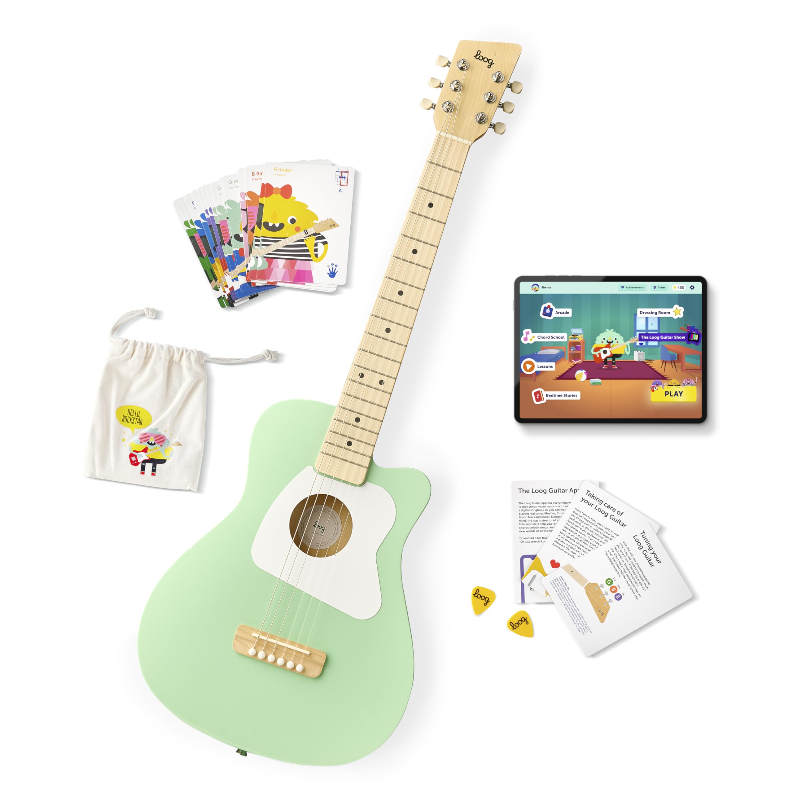 Loog Pro 6 Acoustic kids real guitar for Beginners Compact size Ages 9+ Learning app and Lessons included