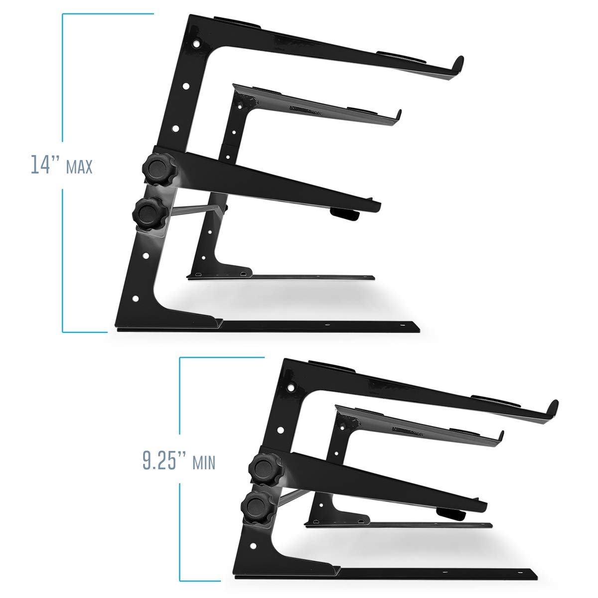 AxcessAbles Two-Tier Adjustable DJ Stand with Clamps | for DJ Controllers, Music Mixers, Laptops up to 20lbs.| DJ Controller Stand Compatible with DDJ-REV1, DDJ-FLX4 (LTS-03 Black)