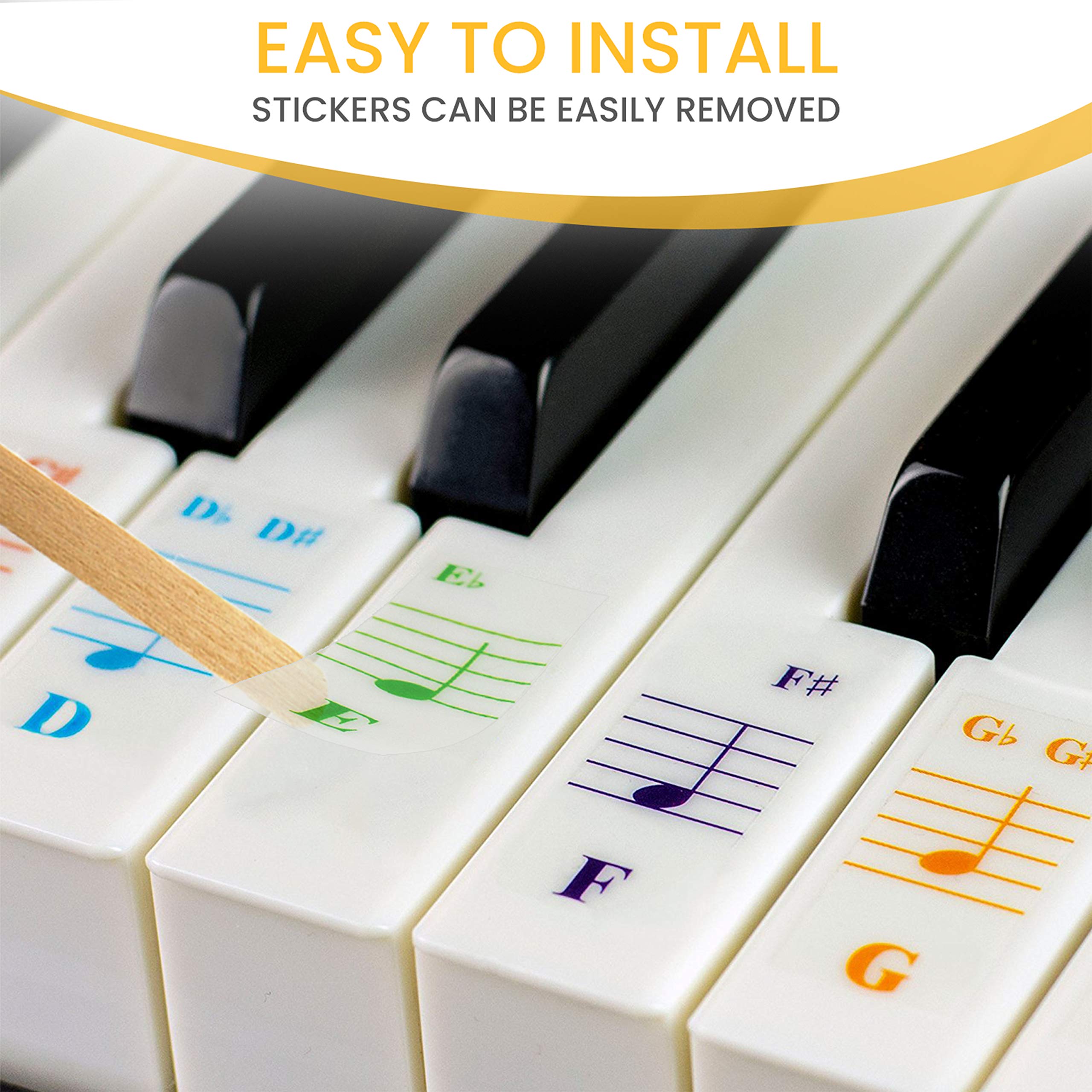 QMG Piano Keyboard Stickers for 88/76/61/54/49/37 Key Large Letter Piano Stickers for Learning, Removable Piano Keyboard Letters, Notes Label for Beginners and Kids, Made in USA