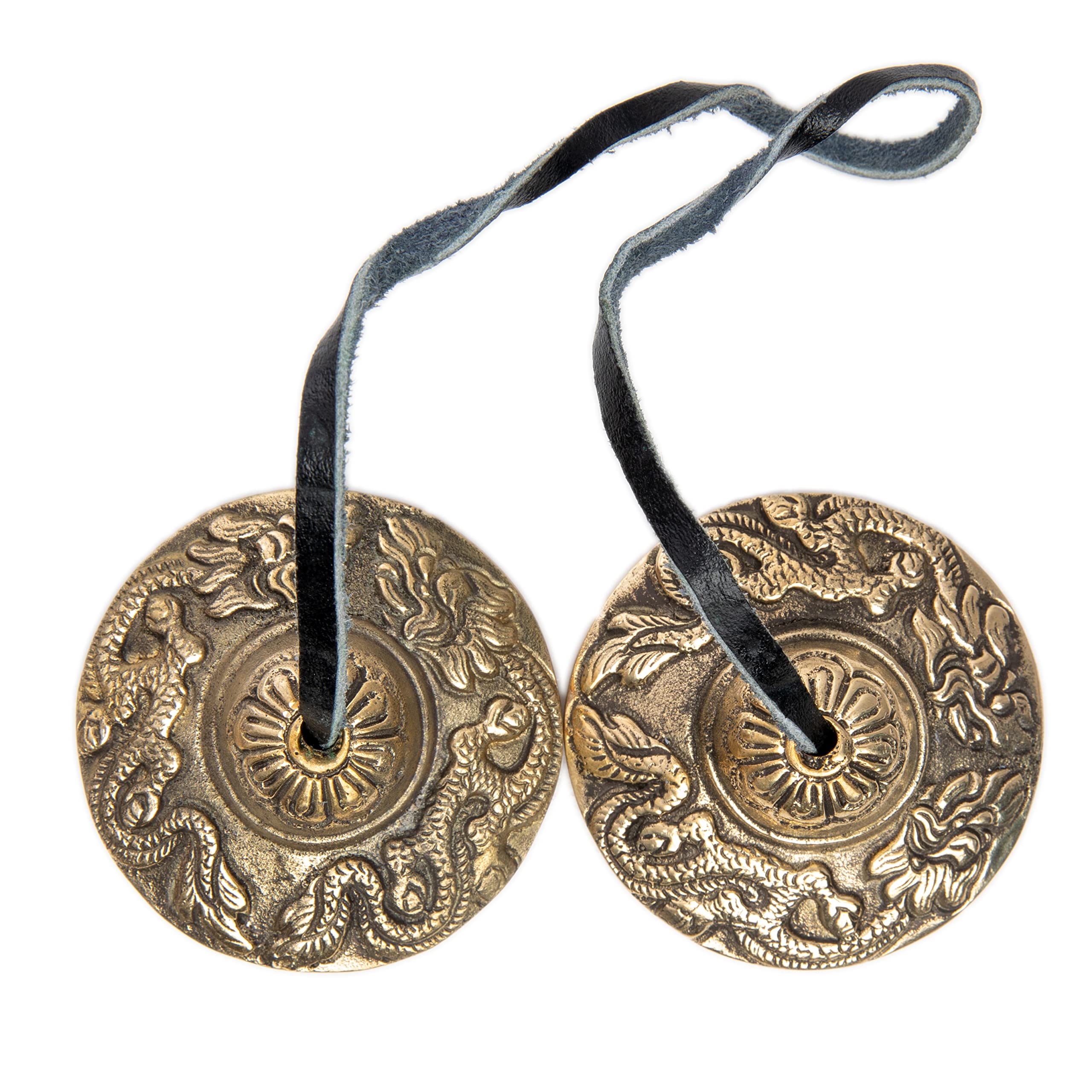 Tingsha Cymbals Bells – Easy To Play – Meditation Mindfulness Chime For Chakra Healing Sound Bath Dharma Gifts Handcrafted Tibetan By Himalayan Bazaar (Dragon Embossed)