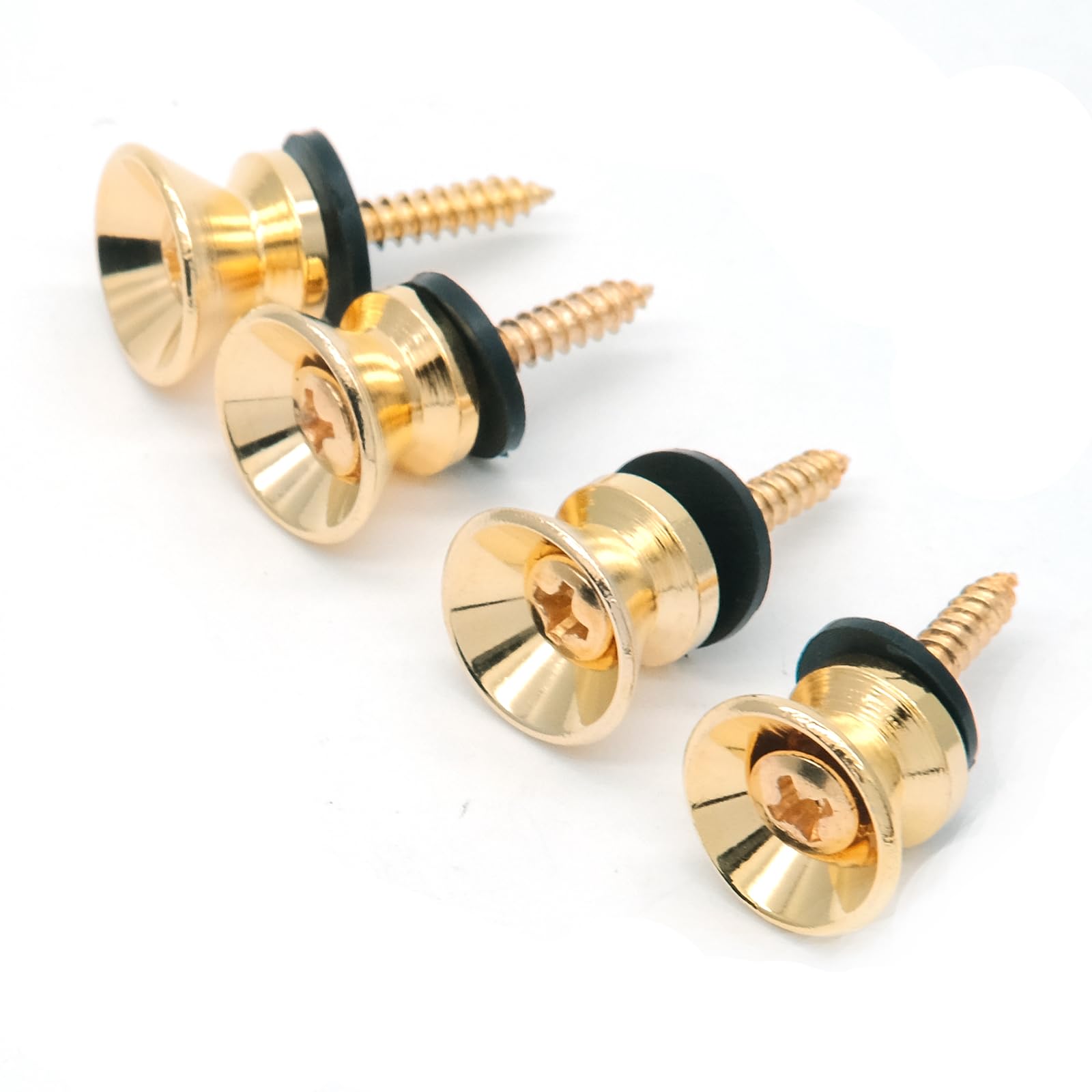 harpfeas 4PCS Metal Strap Buttons End Pins with Mounting Screws for Electric Acoustic Guitar, Bass, Ukulele (Gold)