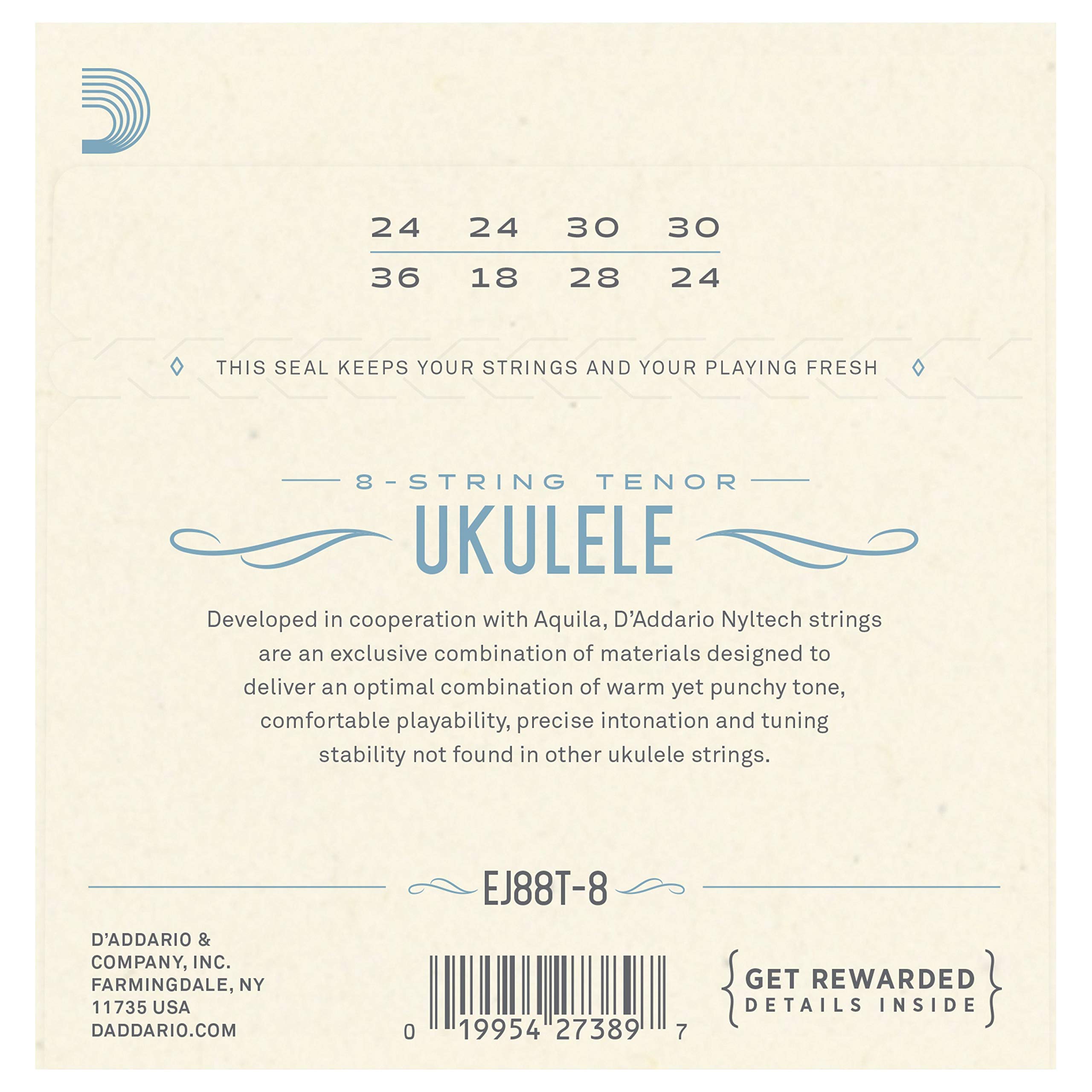 D’Addario EJ88T-6 EJ88T-8 Nyltech Ukulele Strings, 8-String Tenor