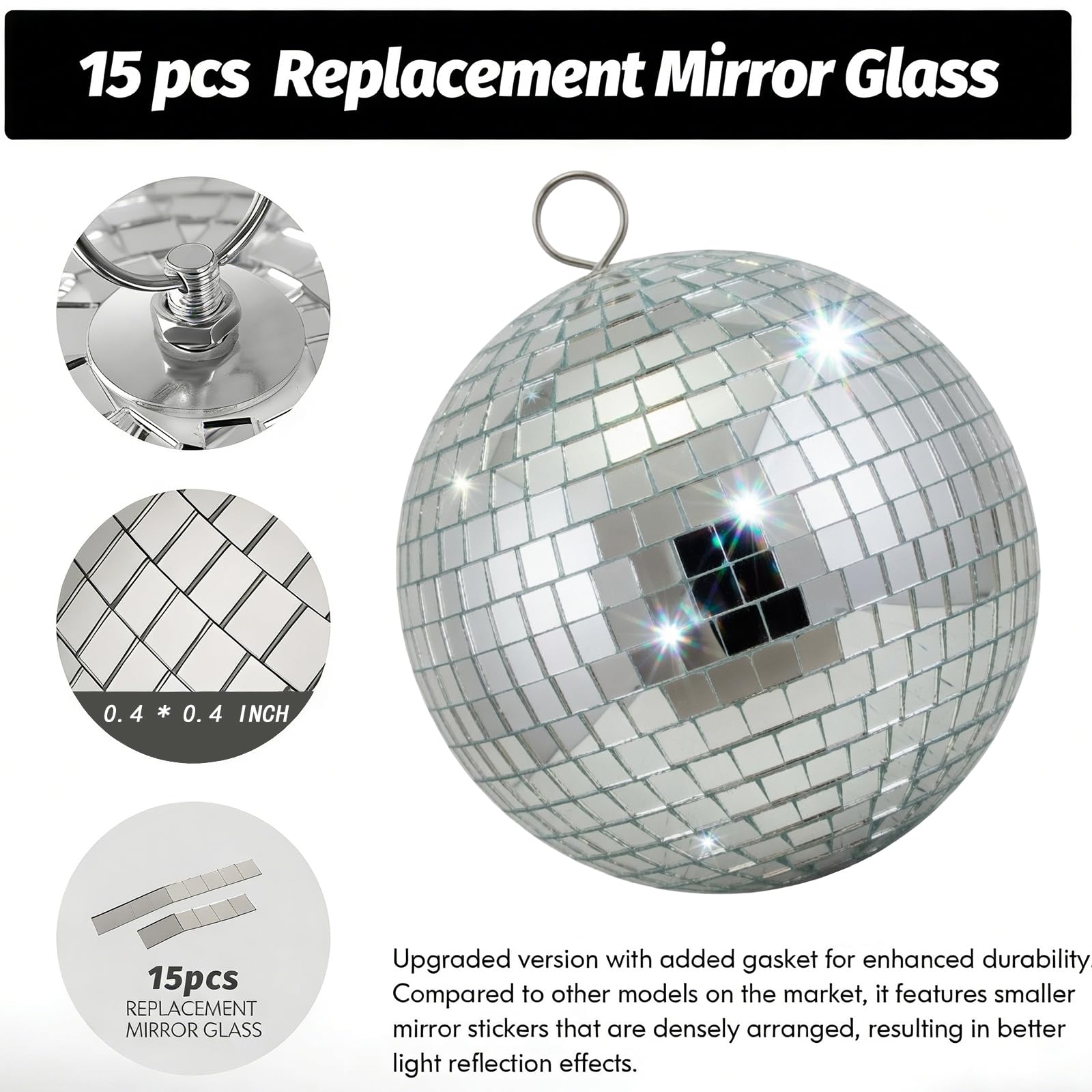 EELLAO 2pack 4inch Disco Ball Small Mirror Balls Hanging Disco Balls for Party Decorations, Weddings, Events, (4inch Disco Ball x 2pcs, Replacement Mirror x 15pcs)