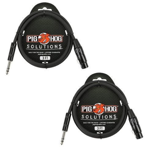 Pig Hog PX-TMXF3 1/4″ TRS to XLR Adaptor Cable, 3 Feet (2-Pack)
