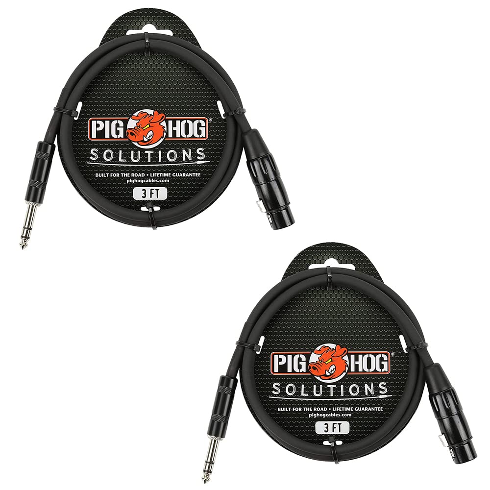 Pig Hog PX-TMXF3 1/4″ TRS to XLR Adaptor Cable, 3 Feet (2-Pack)