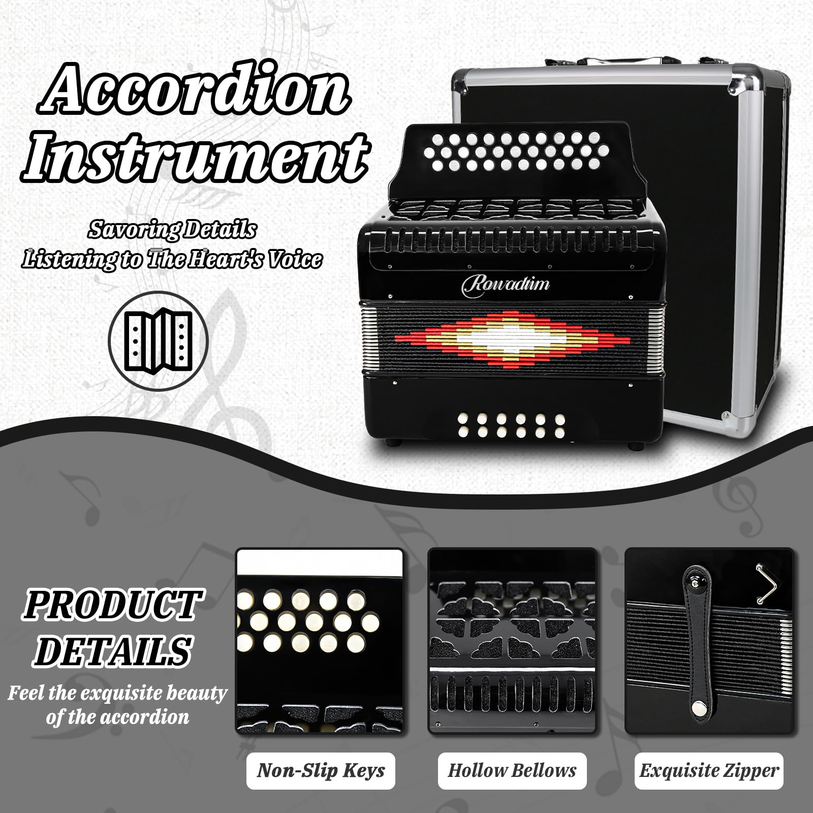 Accordions 31 Key 12 Bass Diatonic F/B/E Accordion Carry Kit (Black)