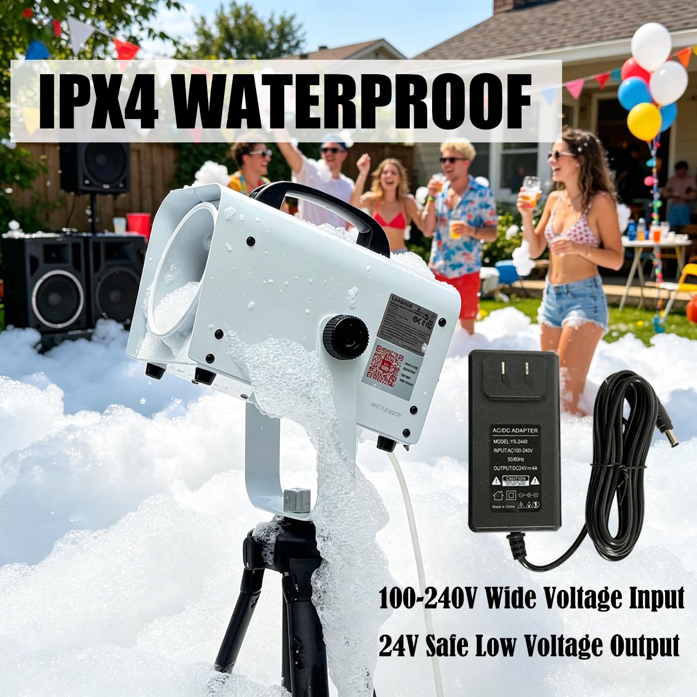 LANGXUN 600W Foam Machine with Tripod Stand, Portable Party Foam Cannon Maker, Blue, Includes 2 Packs Foam Powder for Pool, Backyard, Outdoor Events, Birthdays, Summer Camp (White)