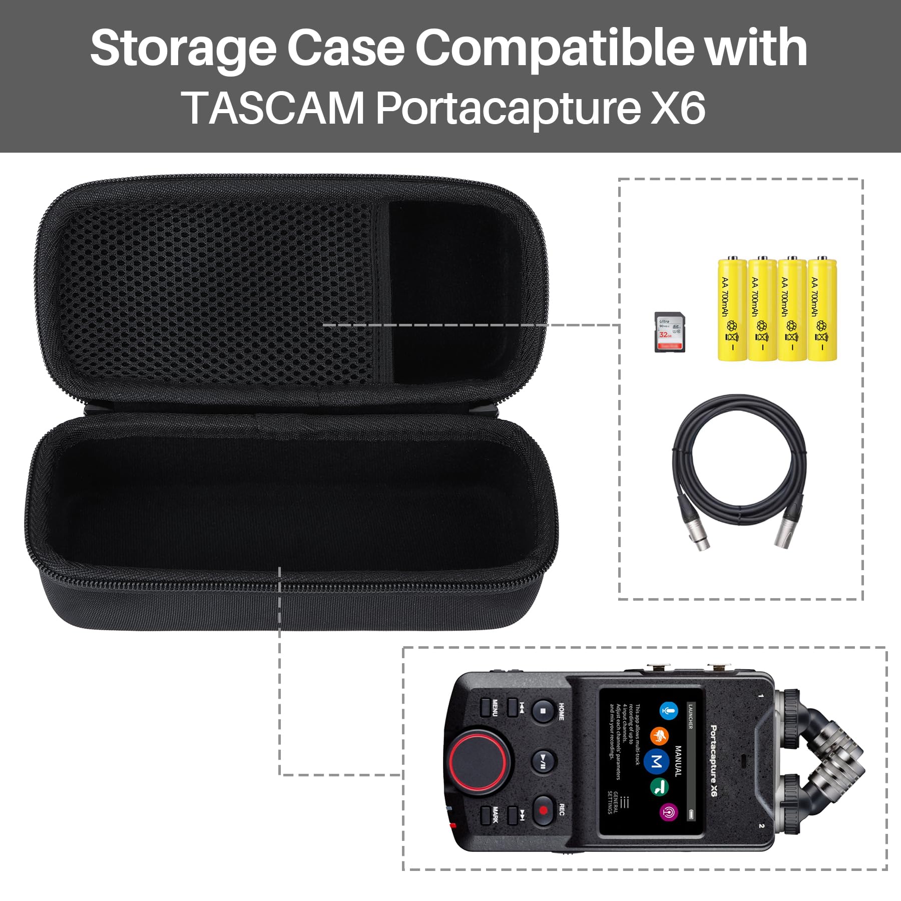 Lebakort Storage Case Compatible with TASCAM Portacapture X6 32-bit Float Portable Audio Recorder Field Recorder