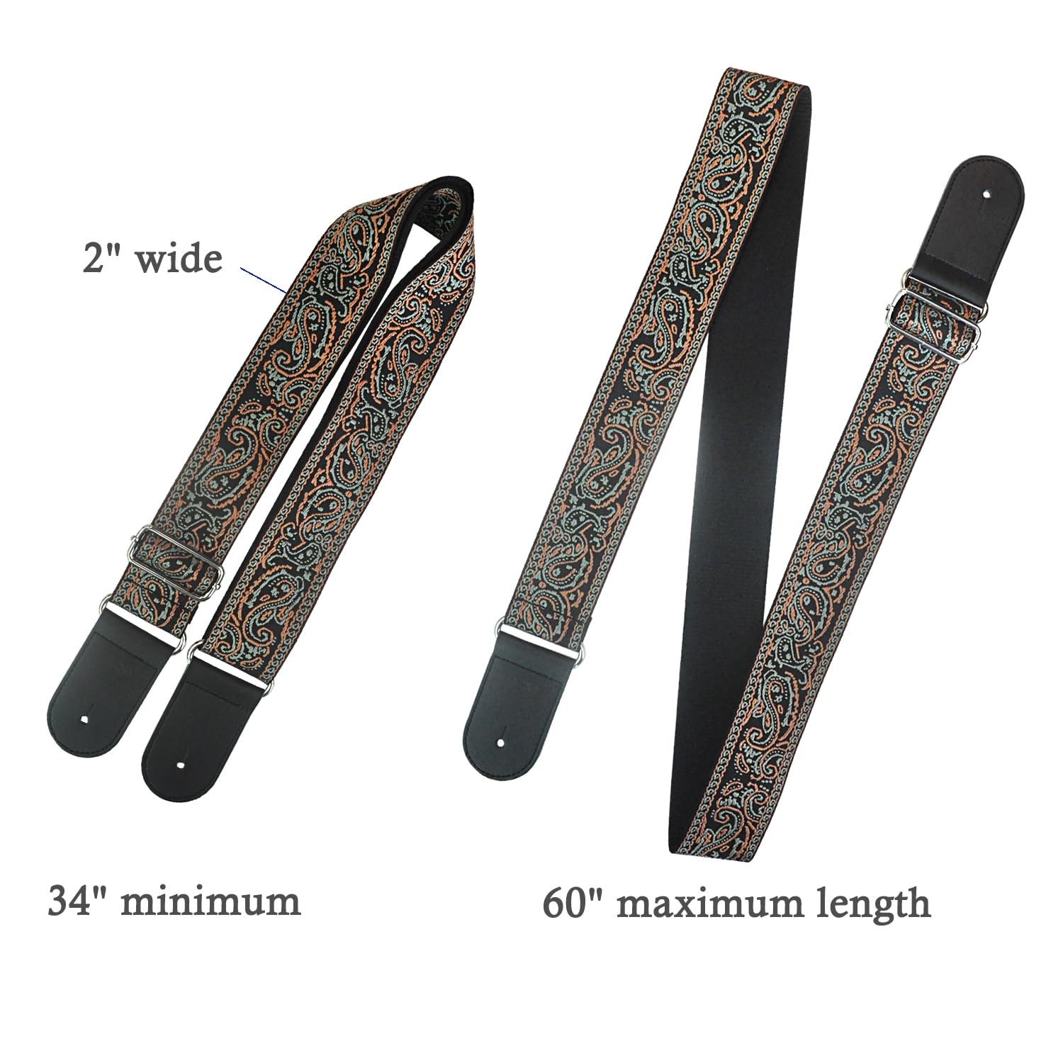 Farcaya Guitar Strap Jacquard Embroider Weave Adjustable Shoulder Strap with 2Strap Lock Button 3Picks Headstock Strap (Green and Yellow)