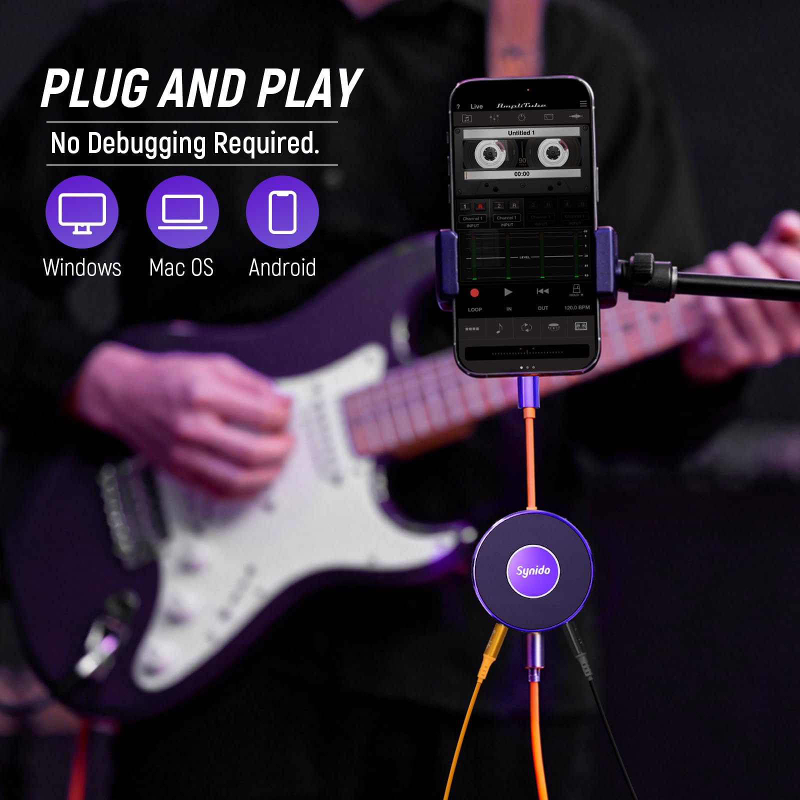 Synido A10 Portable USB-C Audio Interface for Guitar & DJ Recording